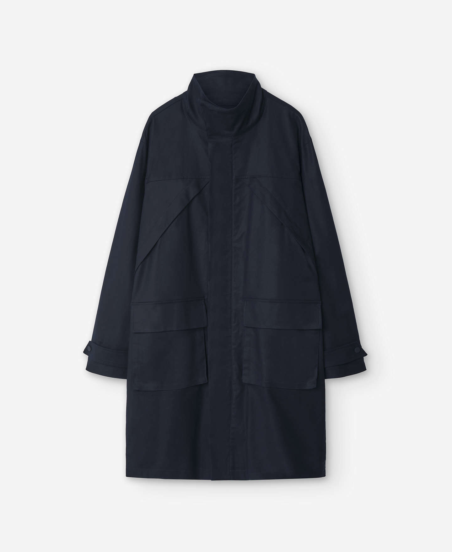 Parka larga con cuello mao azul image number 6