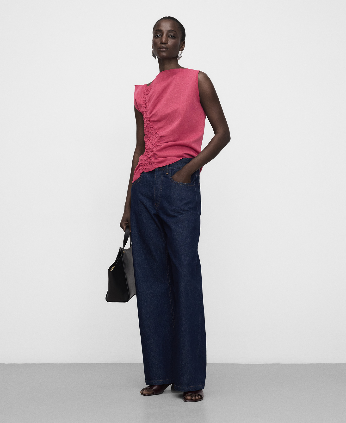 Asymmetric knit top with side ruffle image number 1