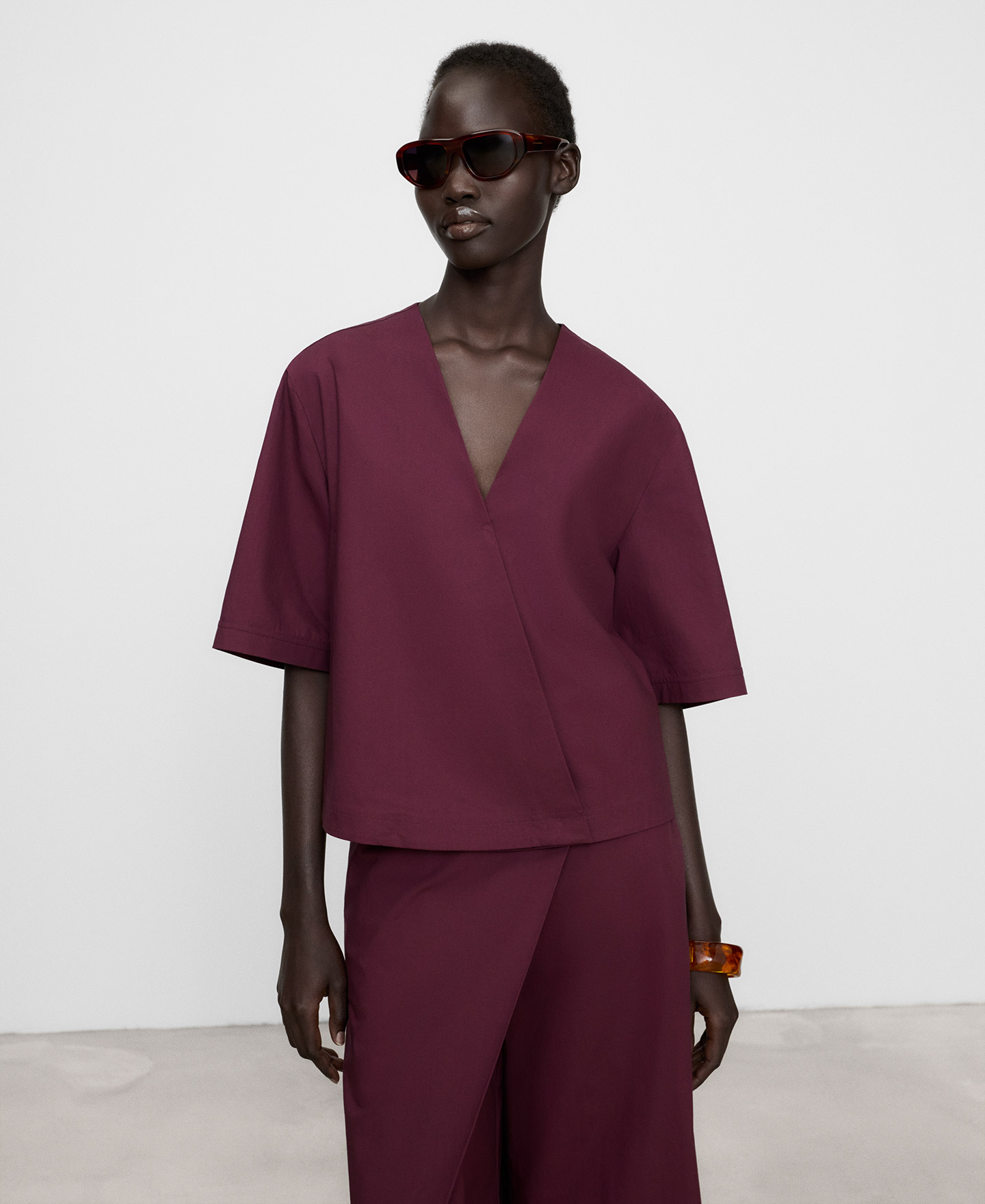 Poplin wrap-front top image number 0
