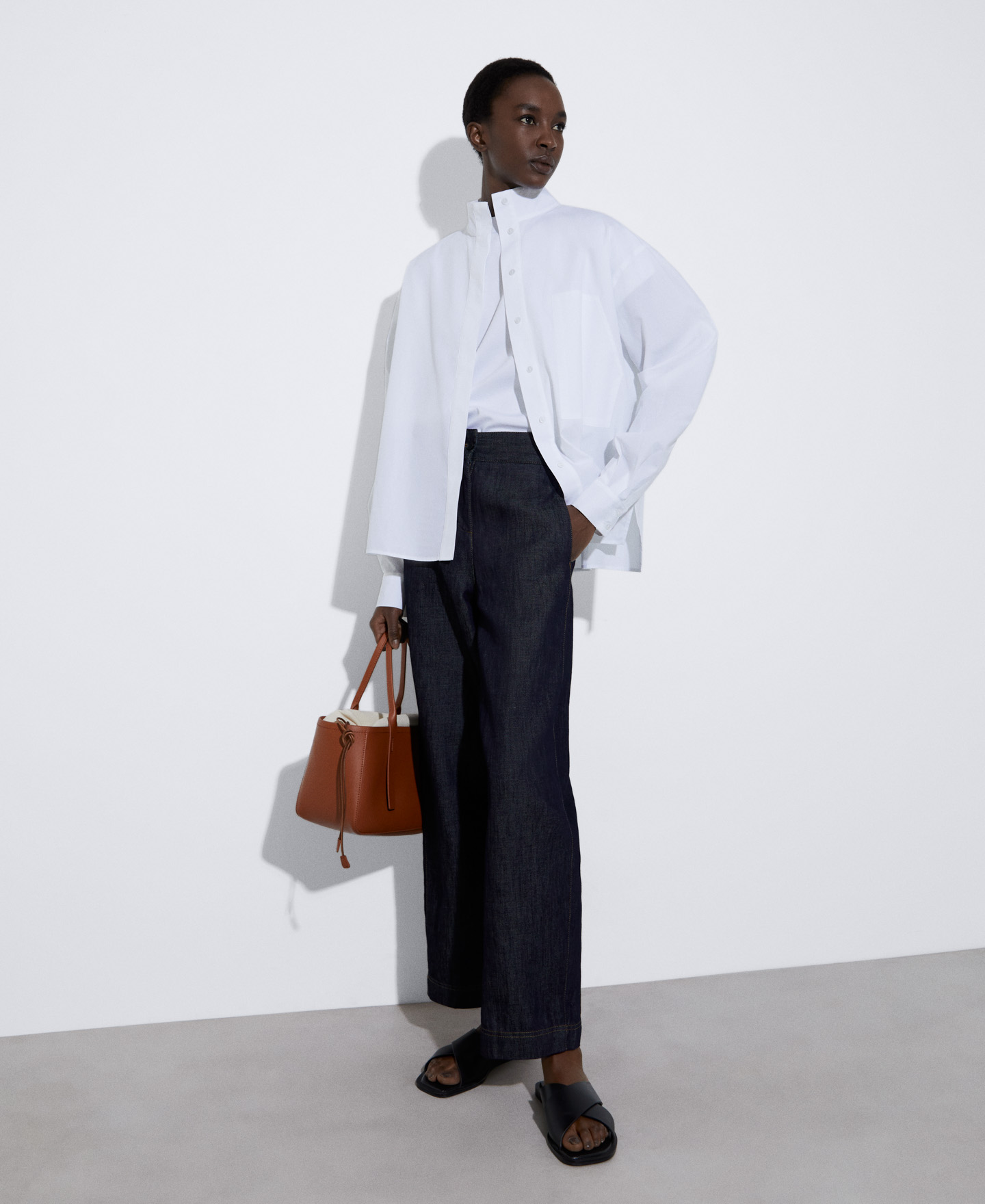 Mandarin collar cotton shirt image number 1