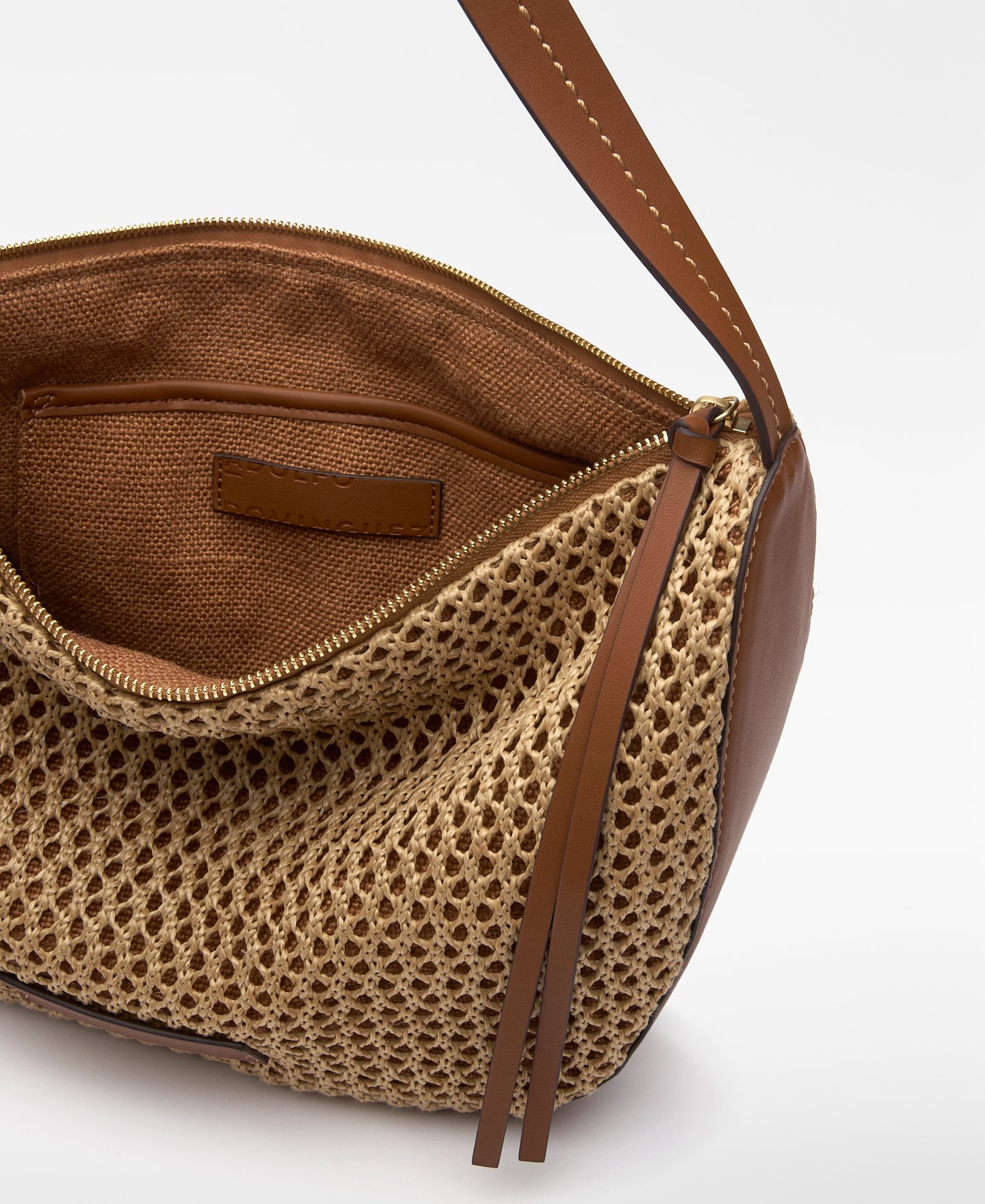 Raffia-textured medium bowling bag woman image number 2