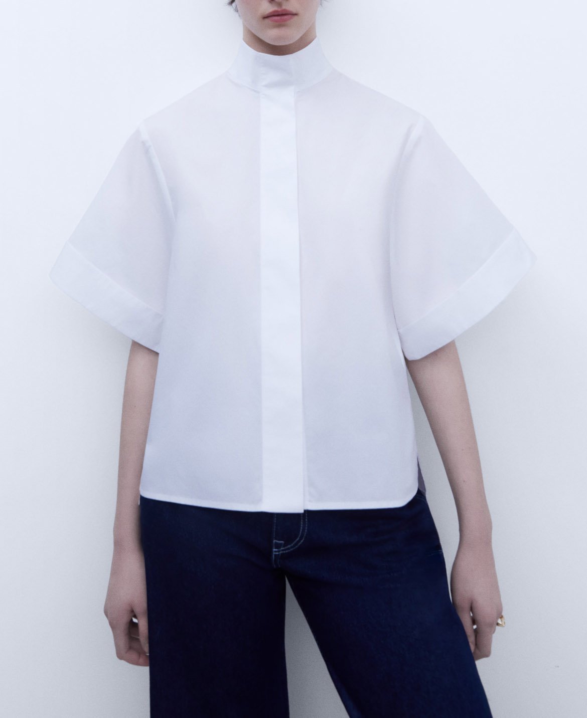Mandarin collar short sleeve shirt image number 0