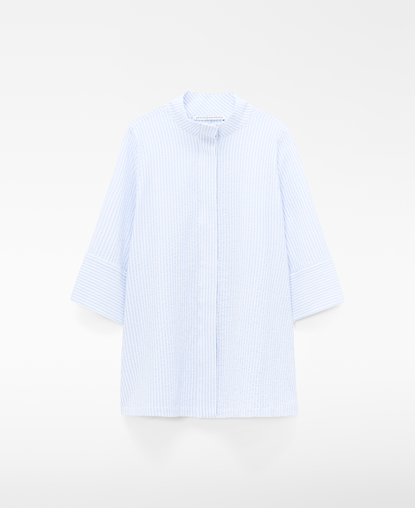 Seersucker striped band collar shirt image number 4