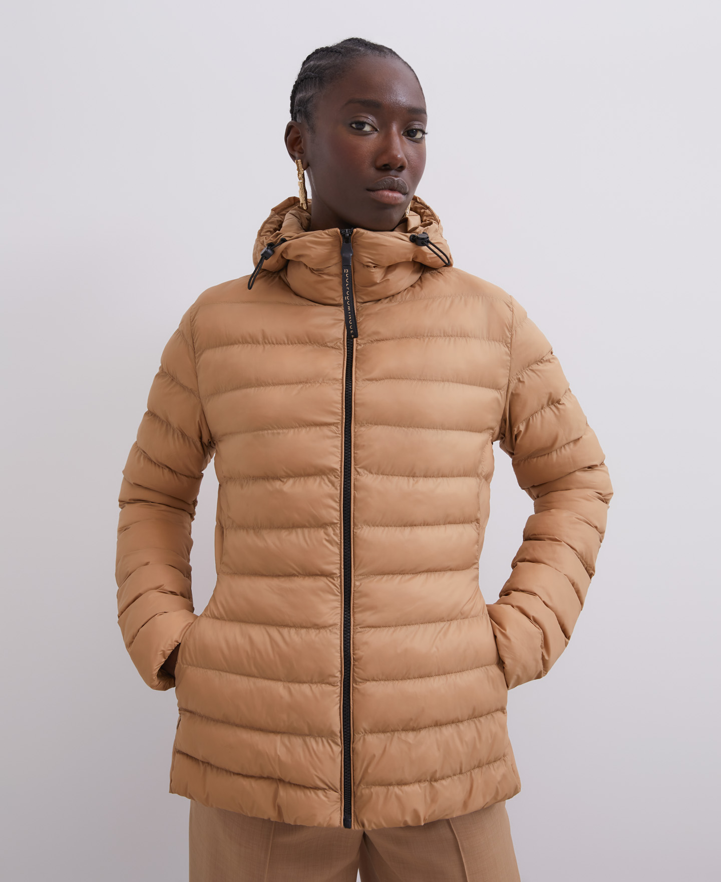 Camel padded jacket with hood image number 1