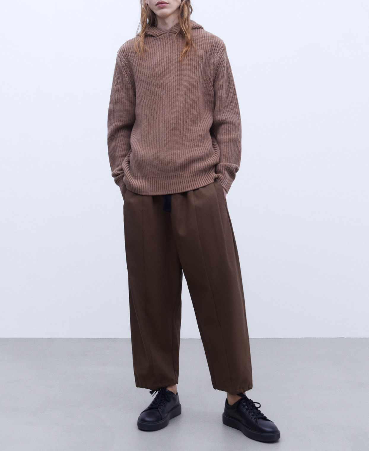 Cotton knit hooded sweater image number 1
