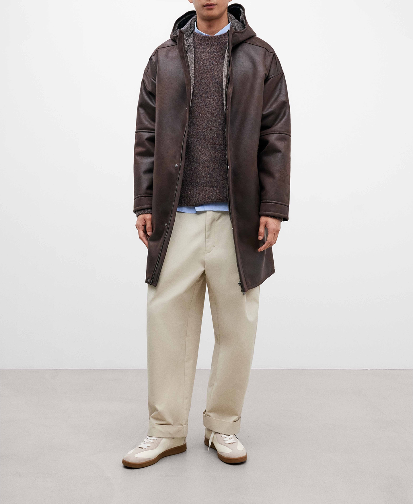 Brown polyester coat for men image number 1