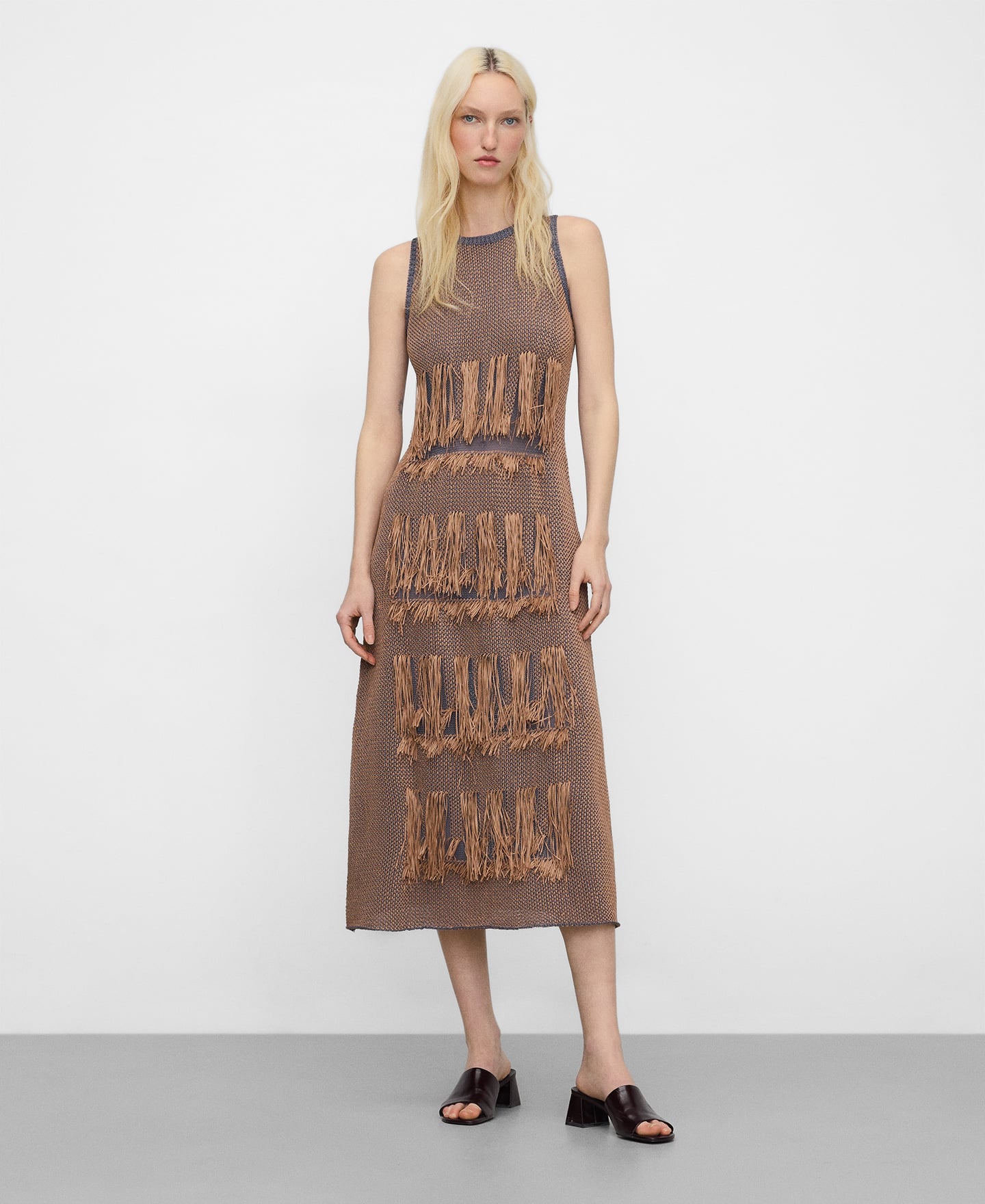 Fringed jacquard knit dress image number 1