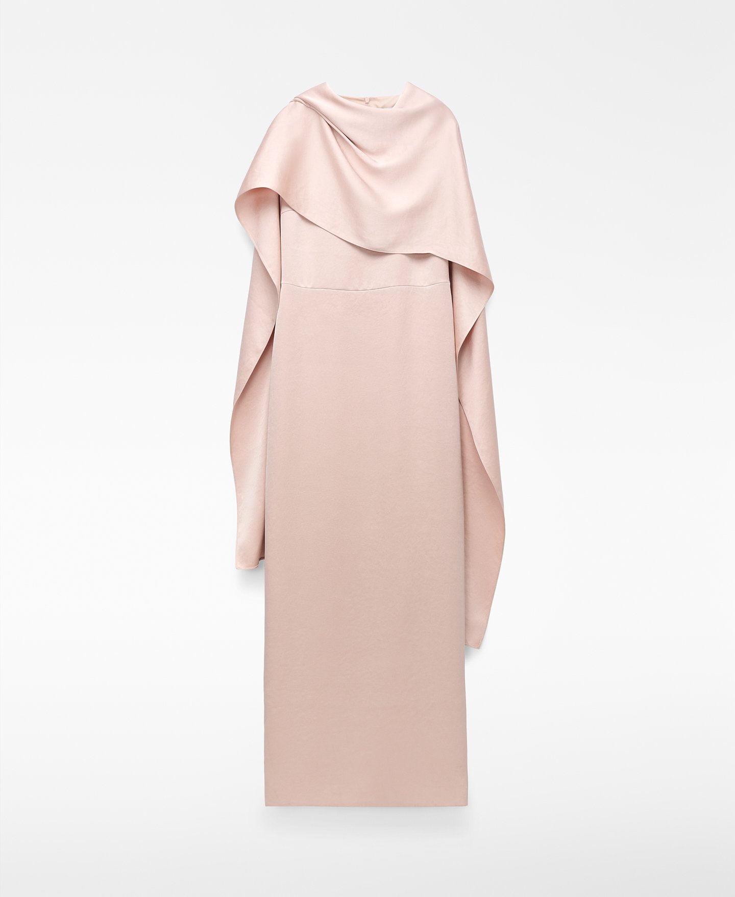 Vestido largo satinado con chal drapeado image number 4