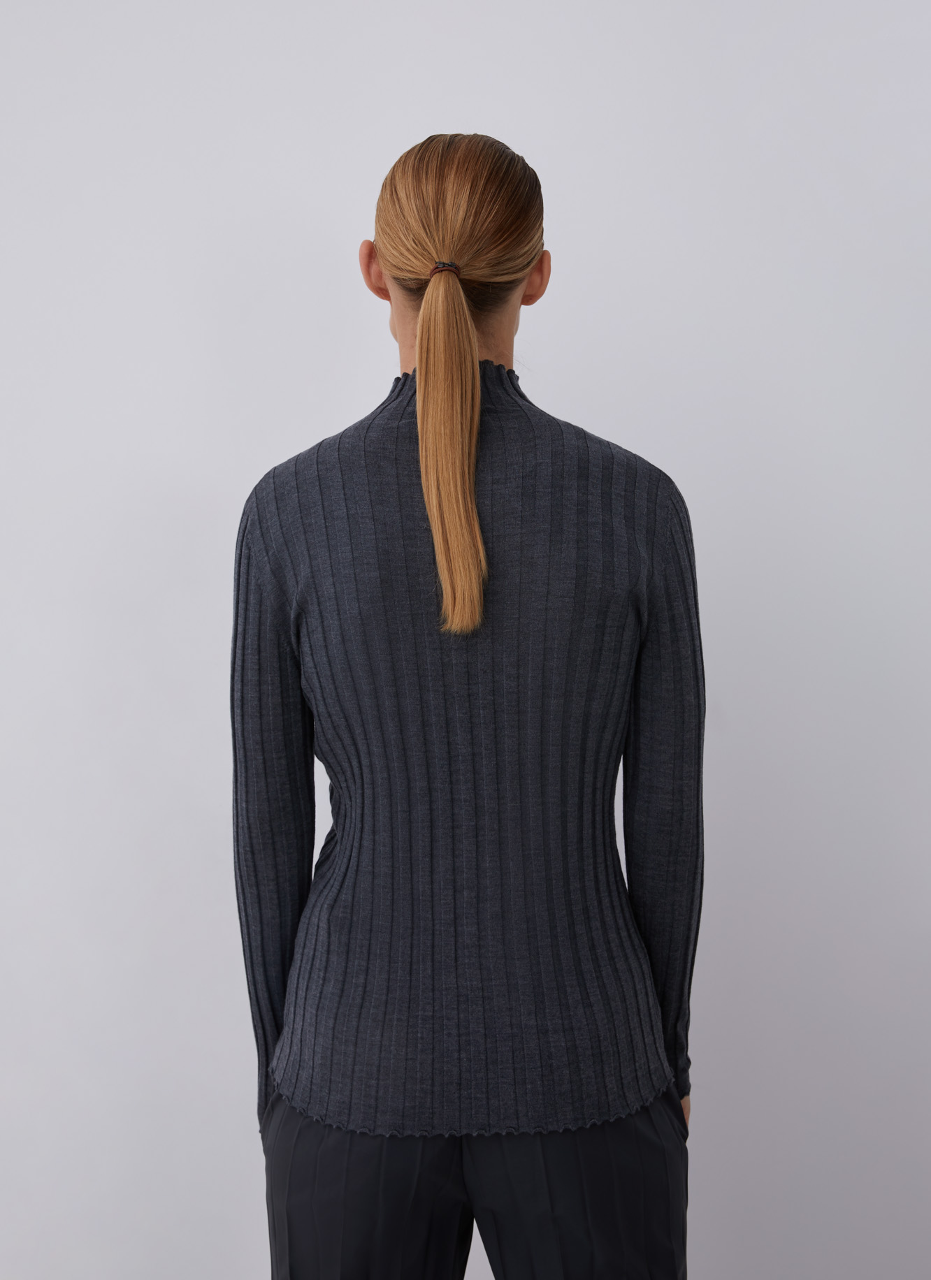 Merino wool rib knit sweater image number 1