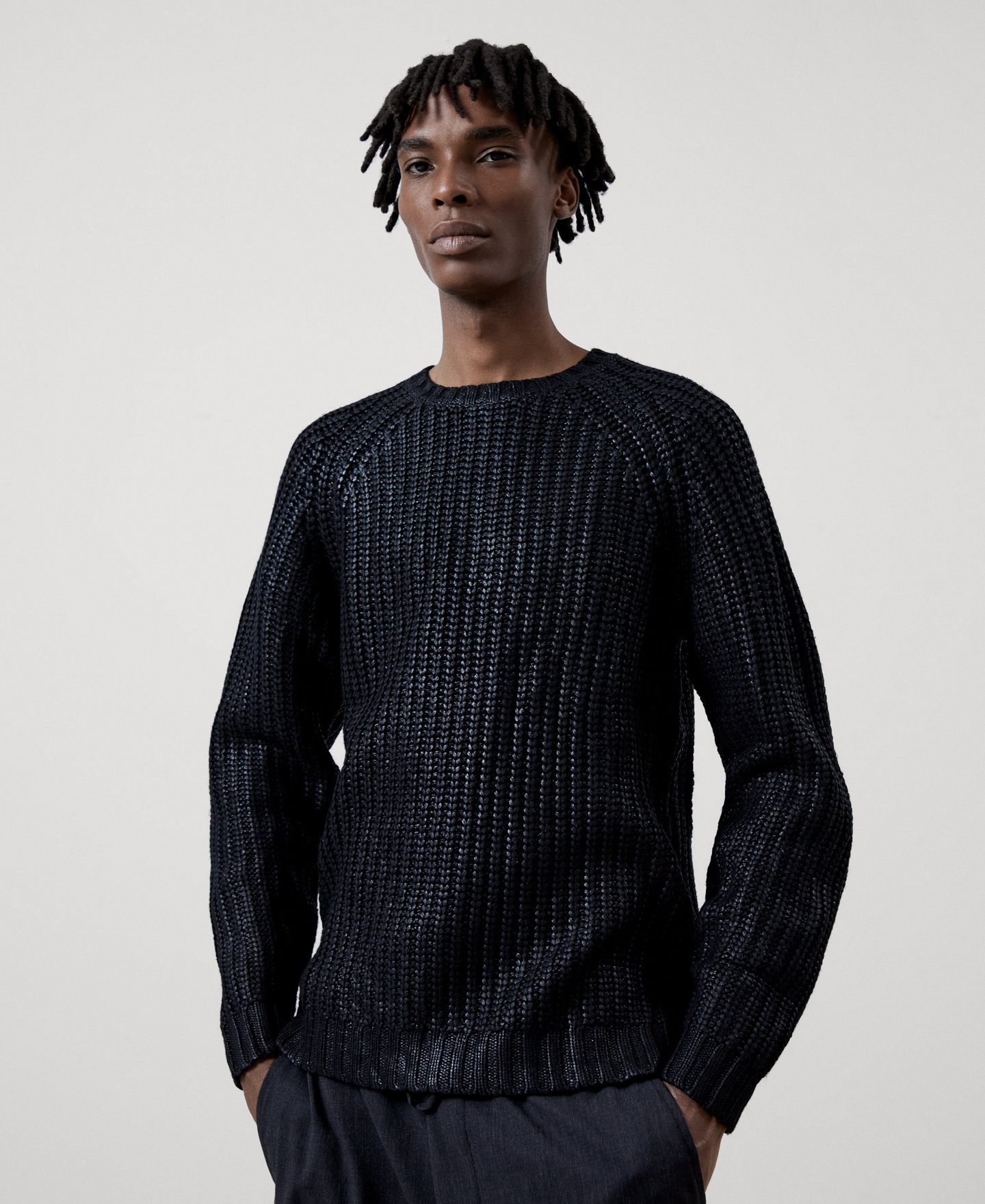 Waxed crew neck sweater image number 0