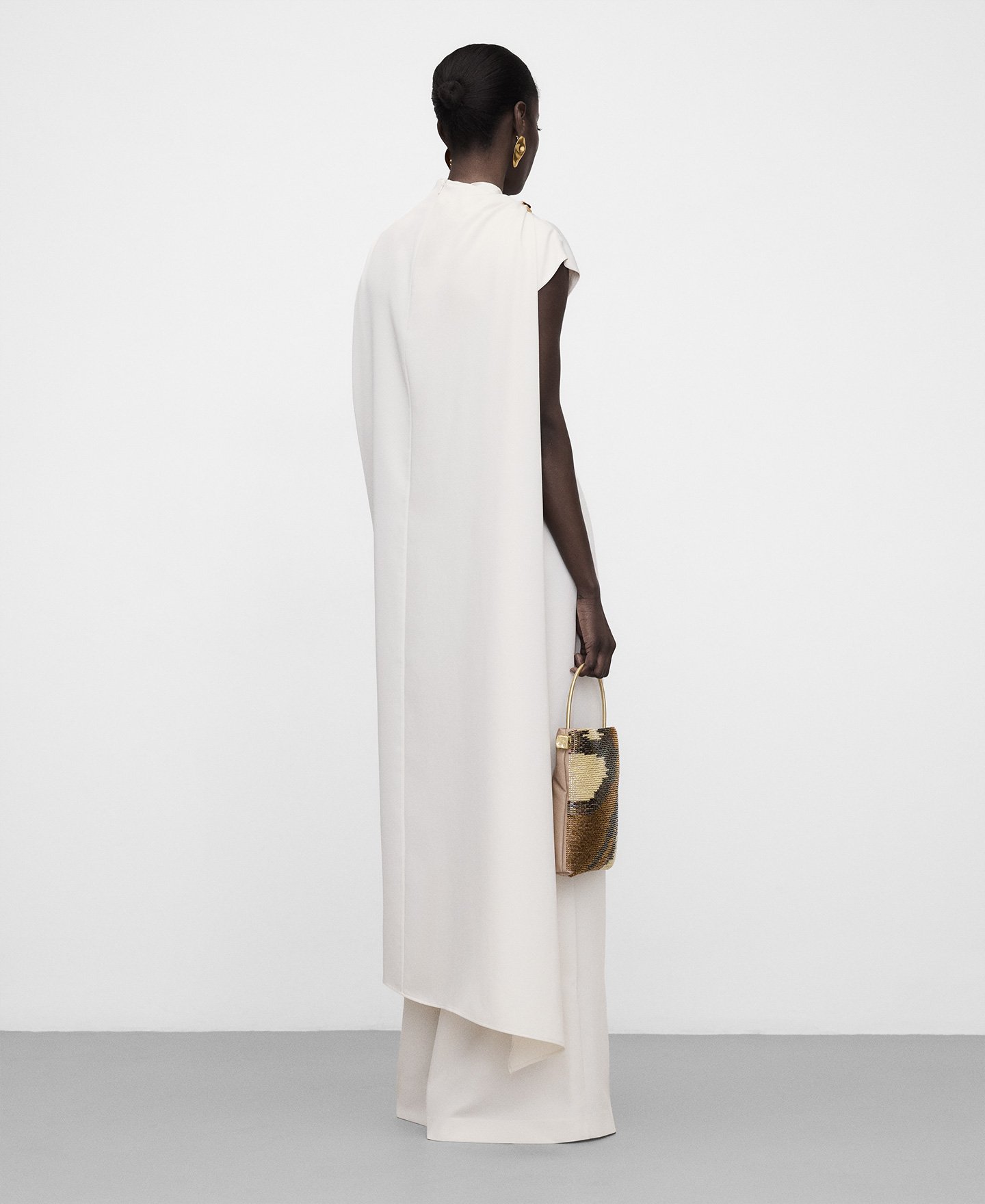 Satin asymmetric jumpsuit with cape image number 2