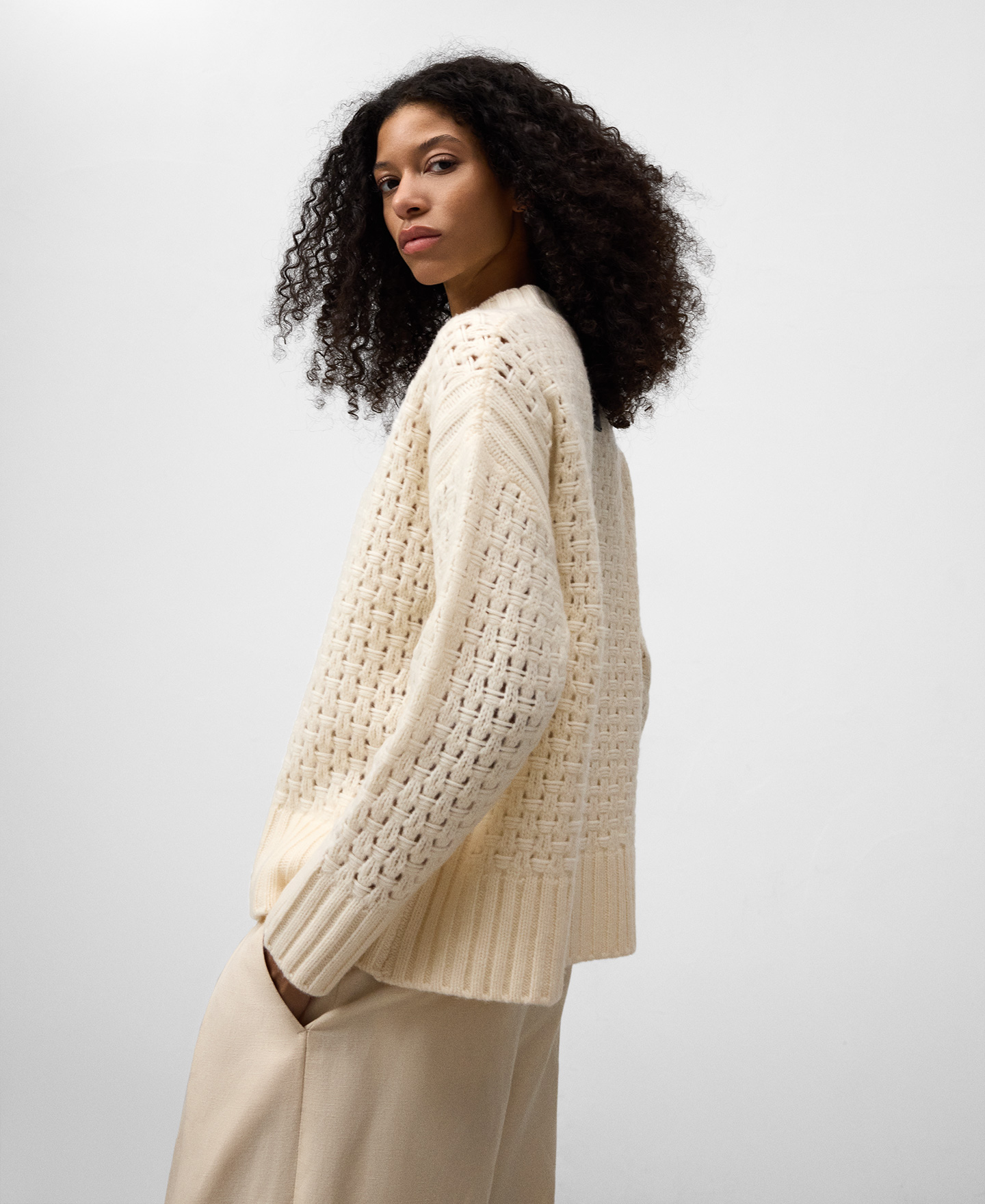 Jersey punto calado lana mujer image number 3