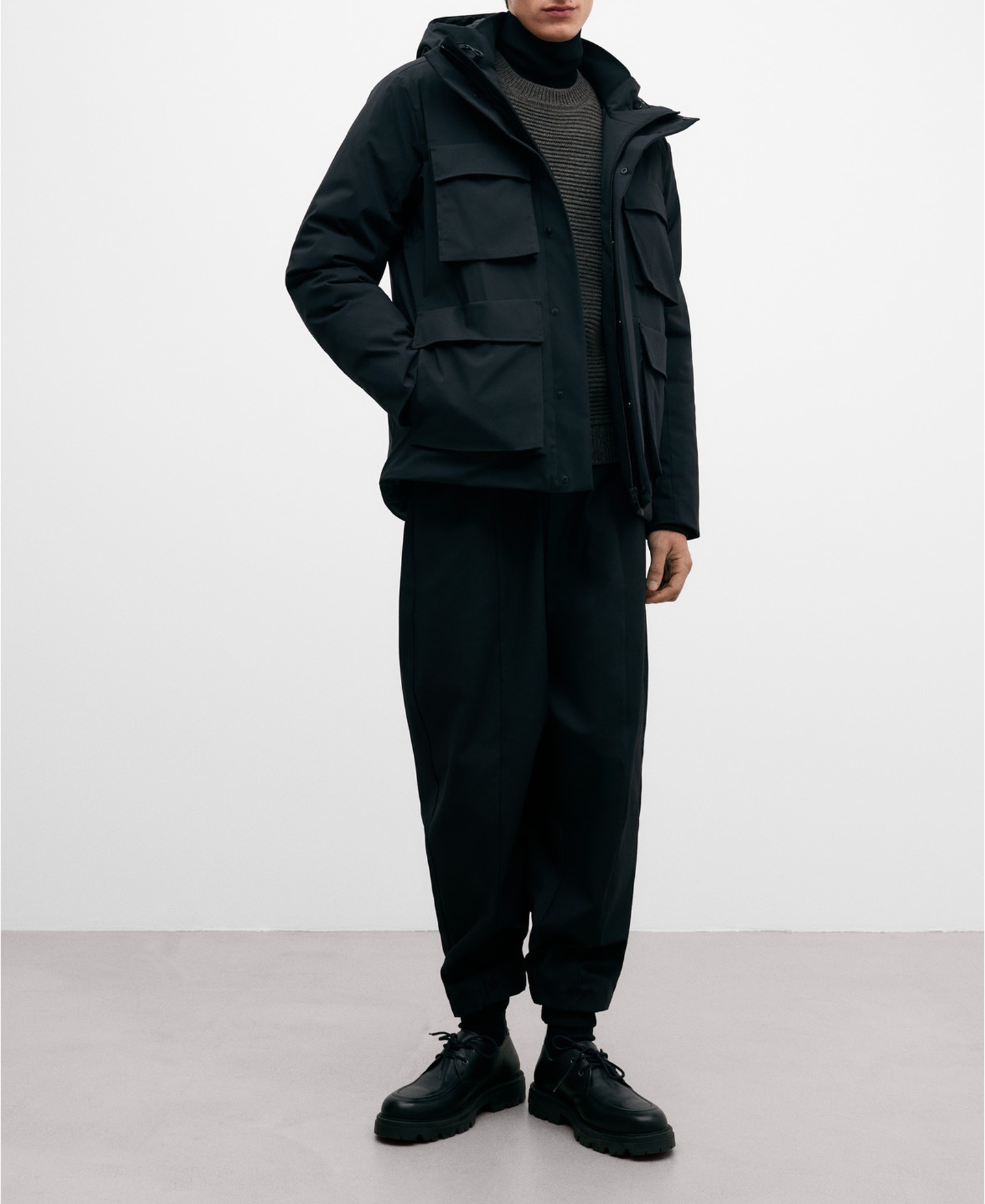 Black padded hooded jacket image number 1