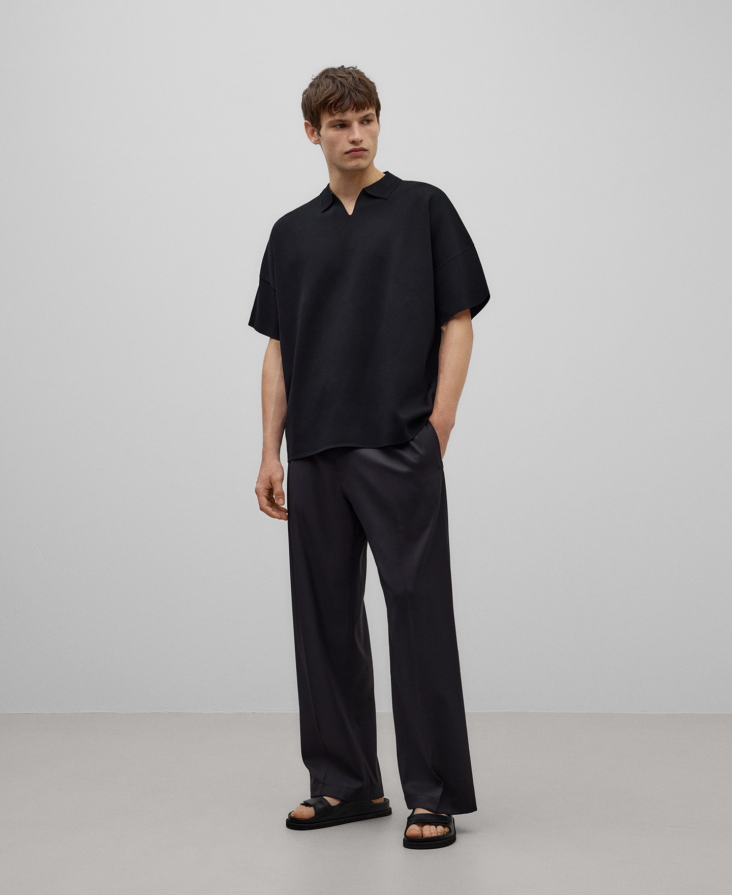 Wide leg trousers with belt man image number 1