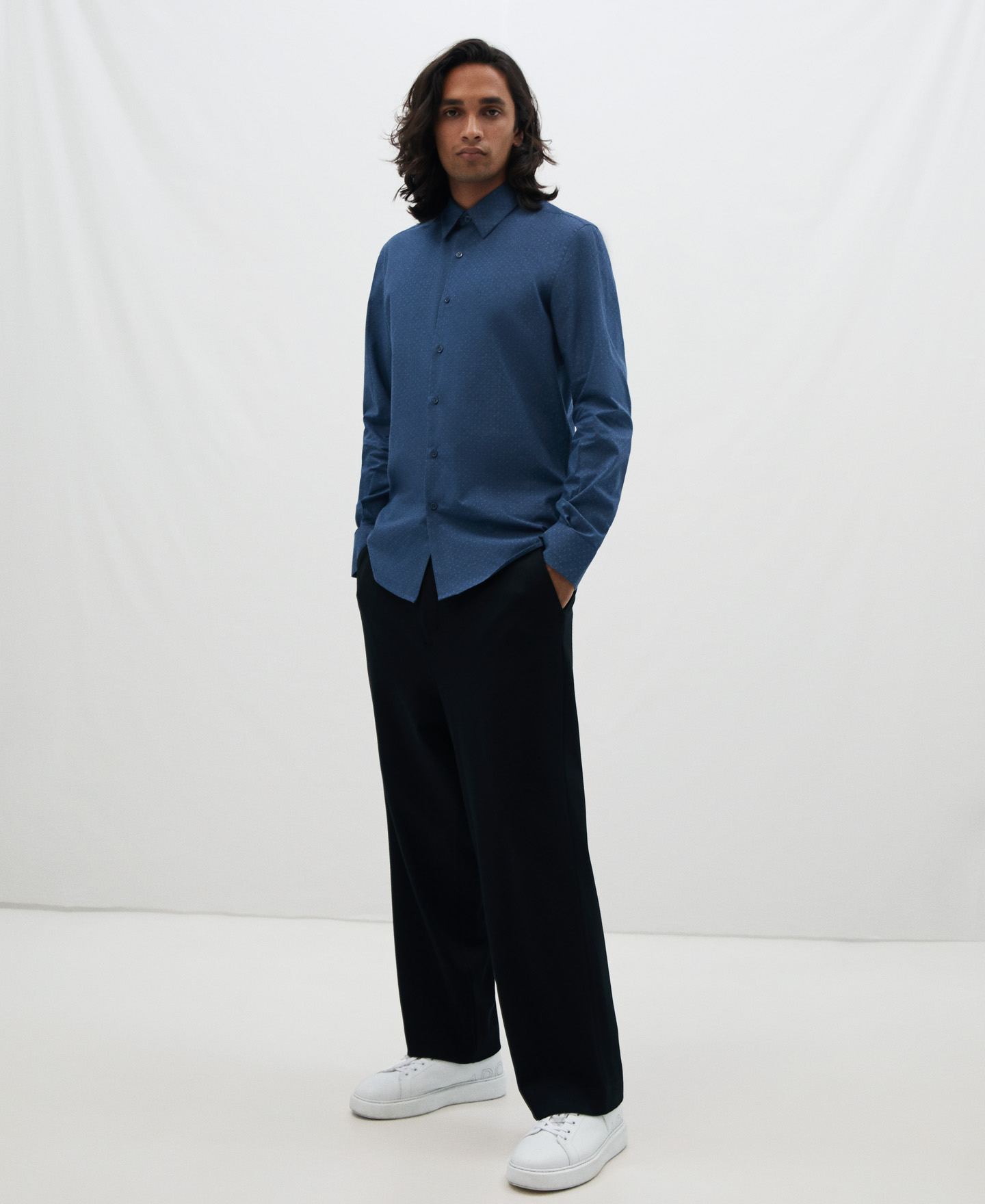 Hidden button cotton shirt image number 1