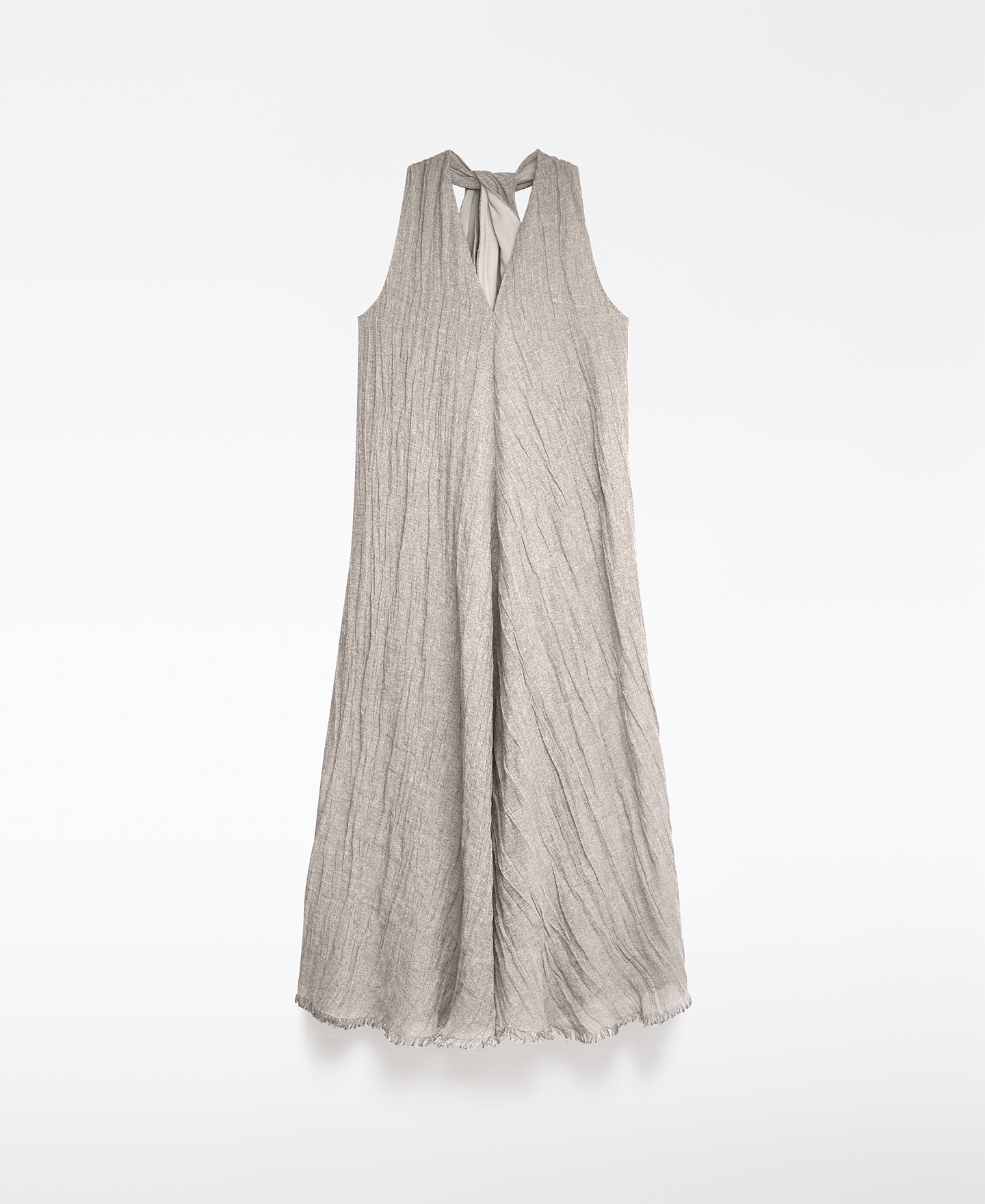 Vestido largo lino escote pico mujer image number 4