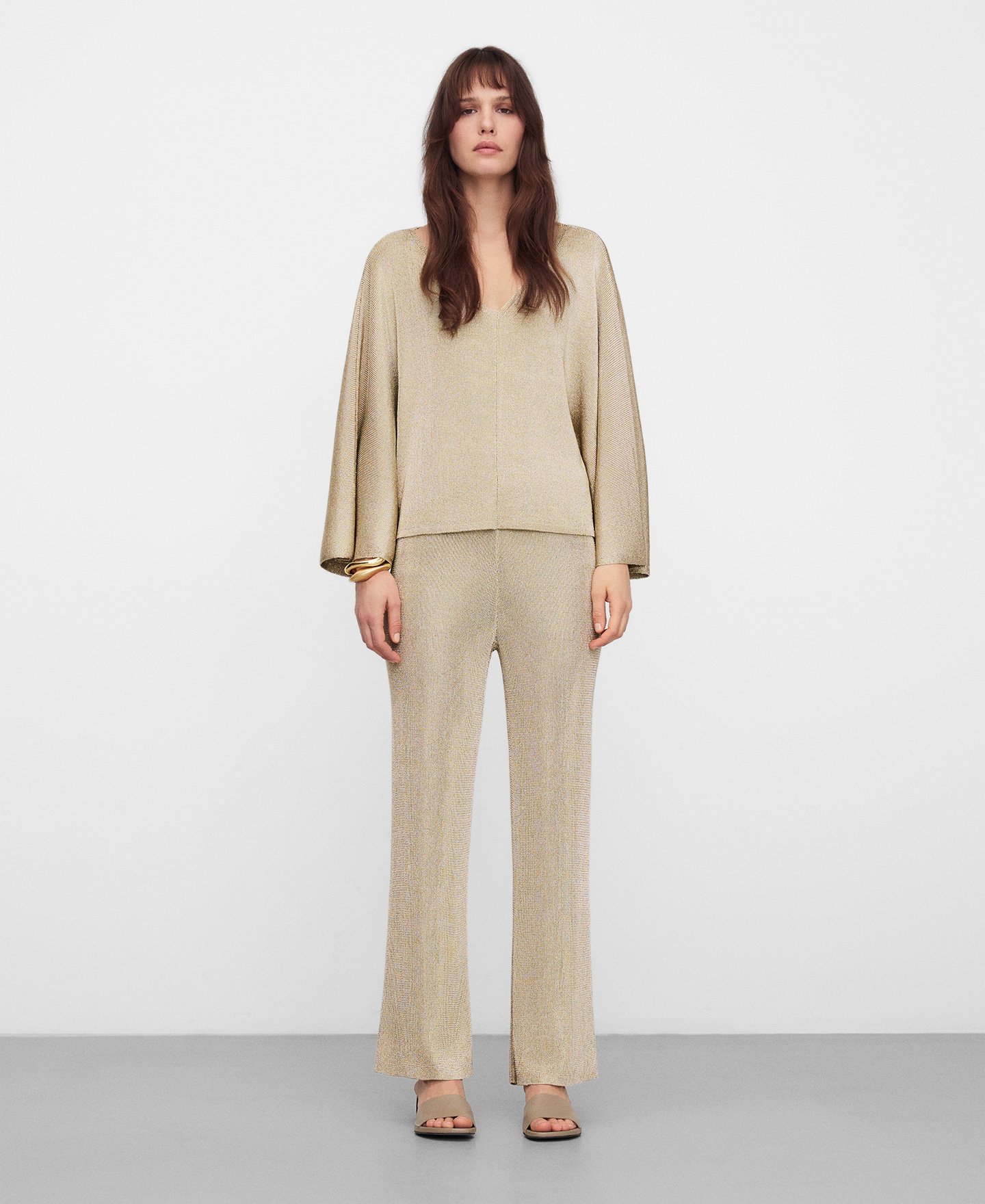 Metallic knit V-neck sweater image number 1