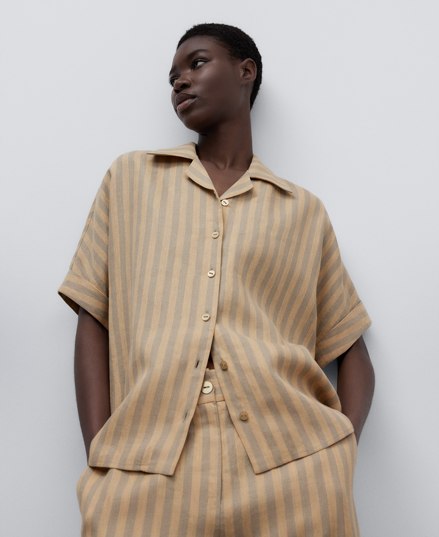 Striped linen shirt woman image number 0