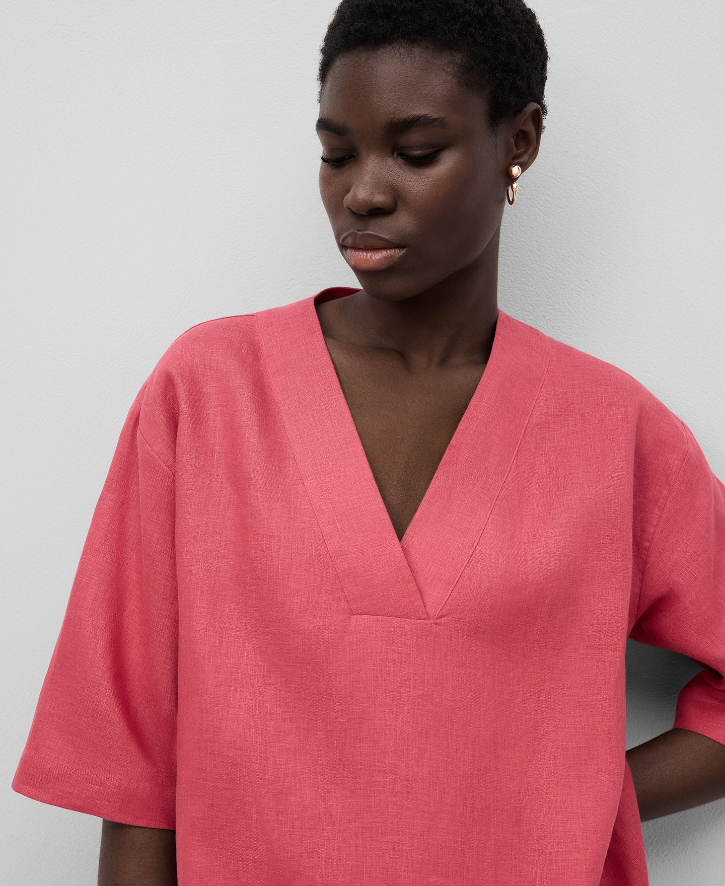 European linen pink kaftan woman image number 3