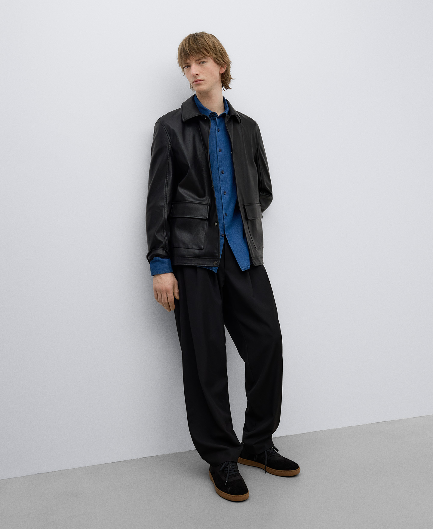 Blue cotton denim shirt man image number 1