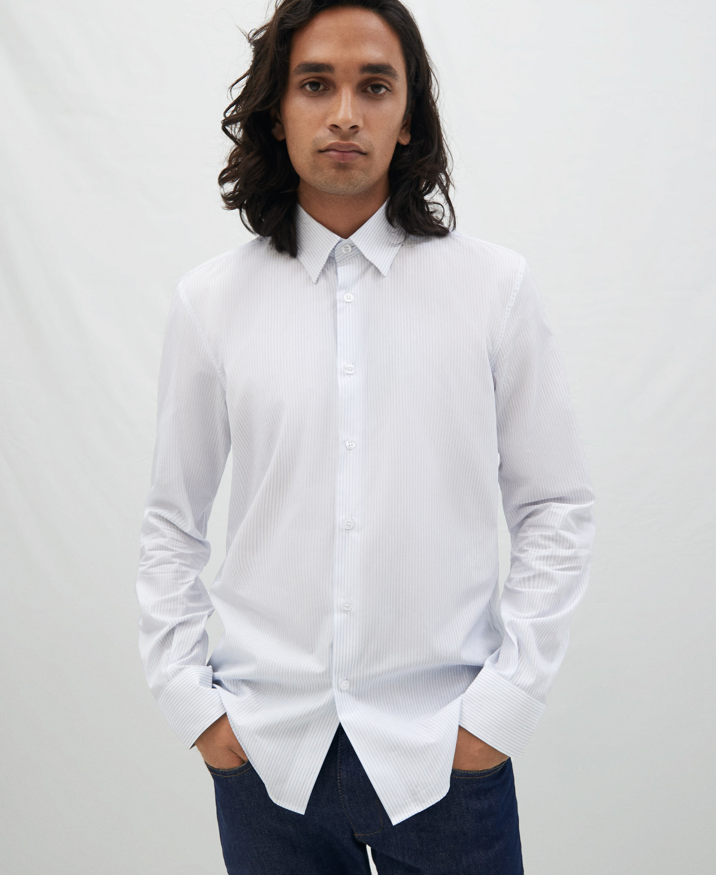 Camisa rayas finas en algodón image number 0