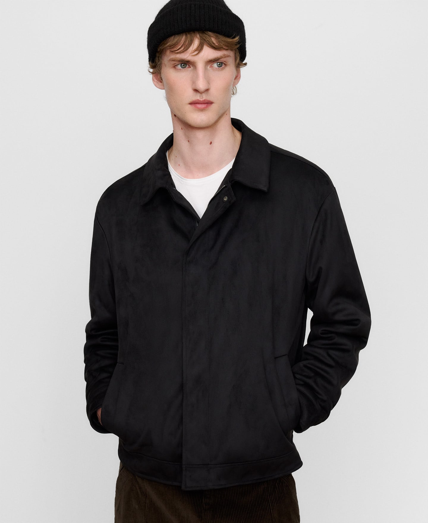 Suede-effect spread collar jacket image number 0