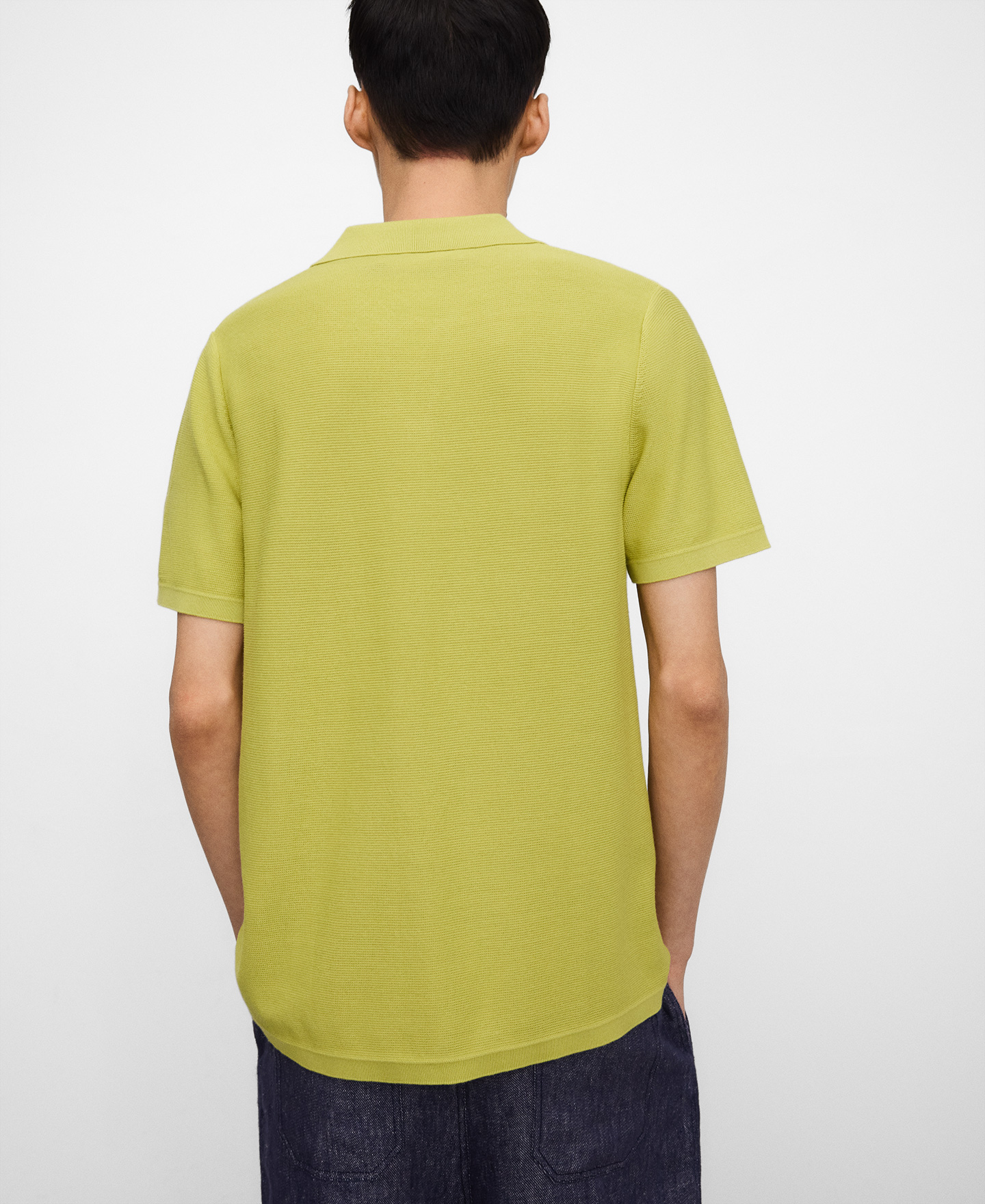 V-neck structured knit polo shirt image number 2