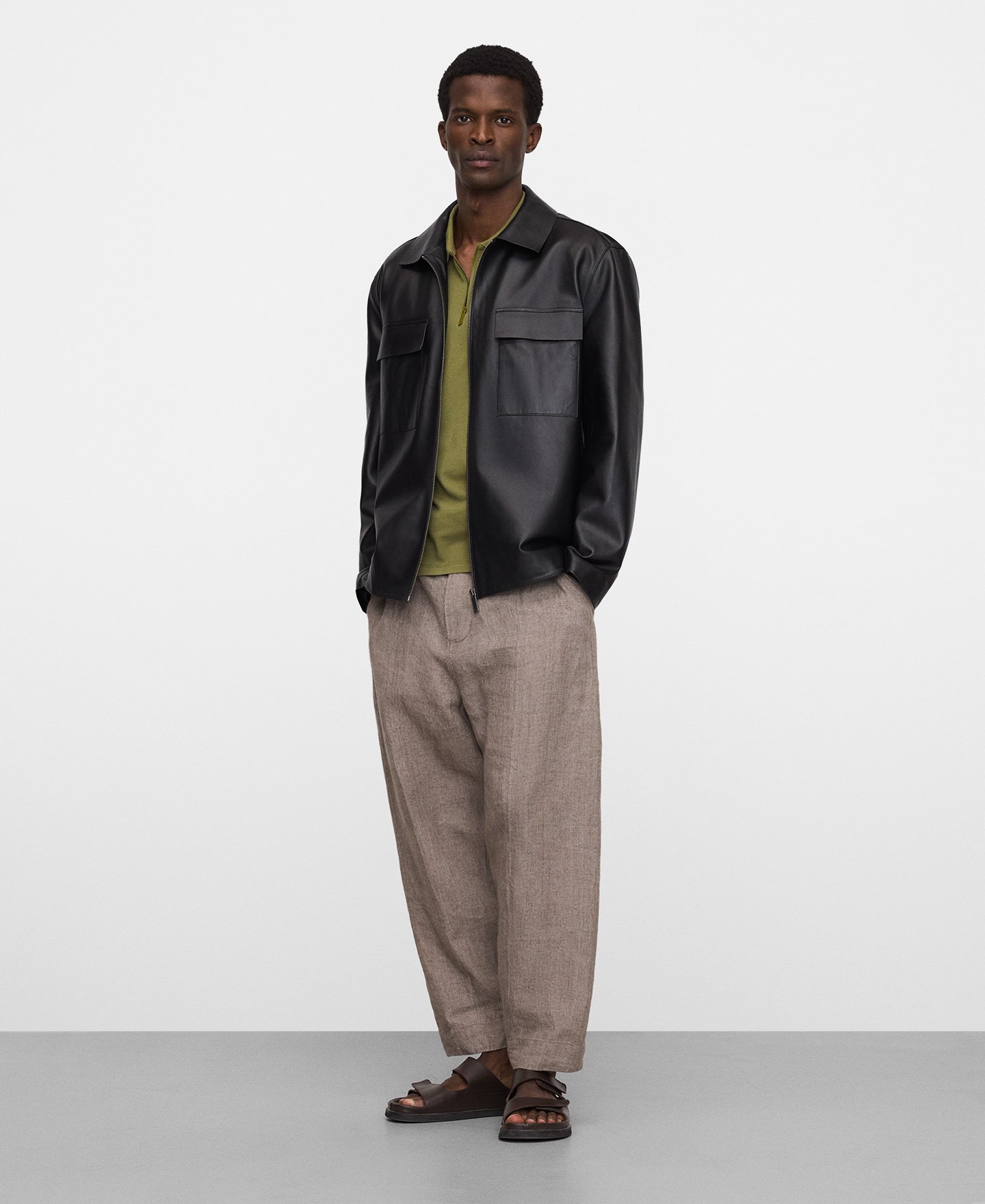 Cotton slim fit zip polo shirt image number 1