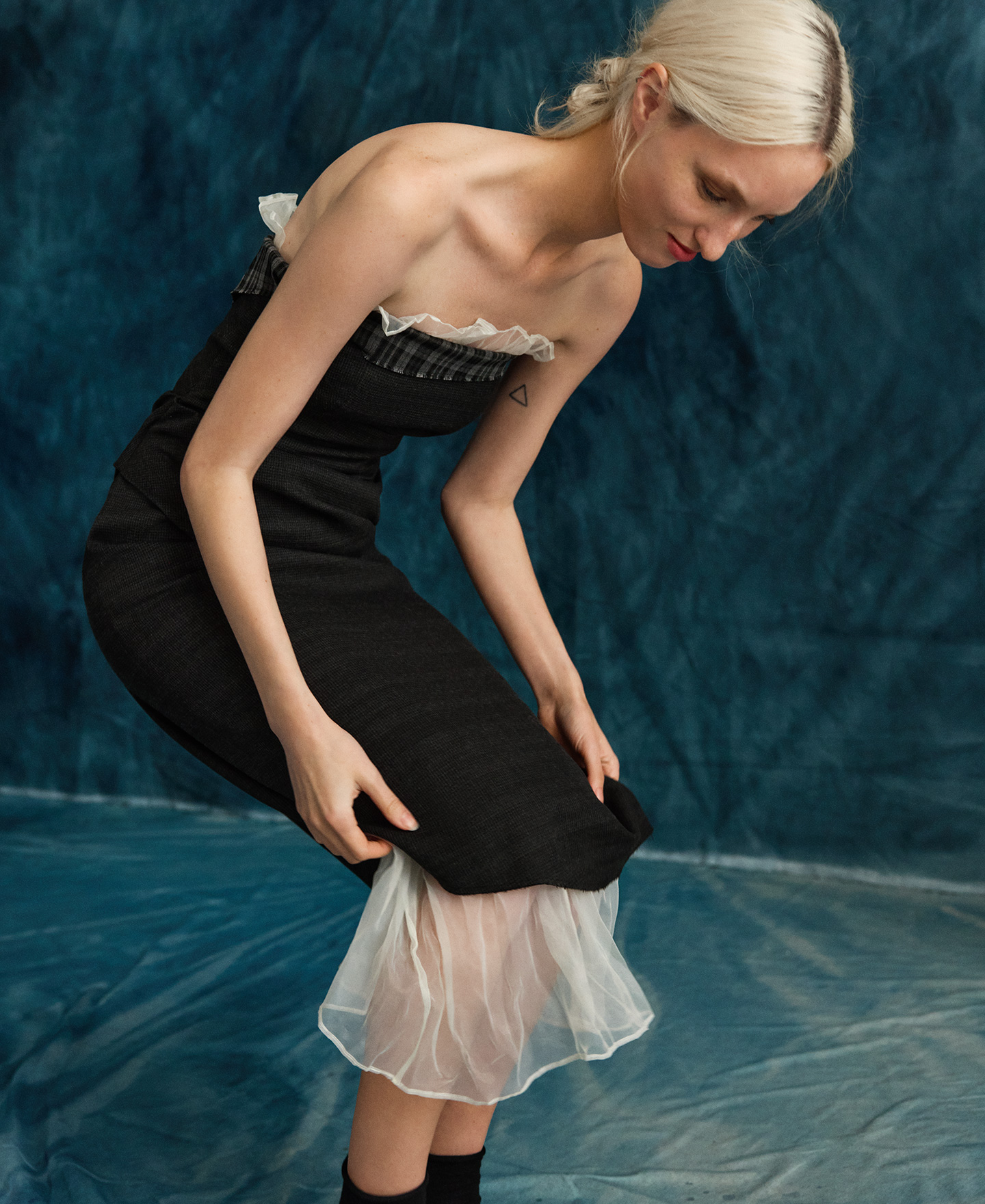 Vestido tubo combinado mujer image number 3