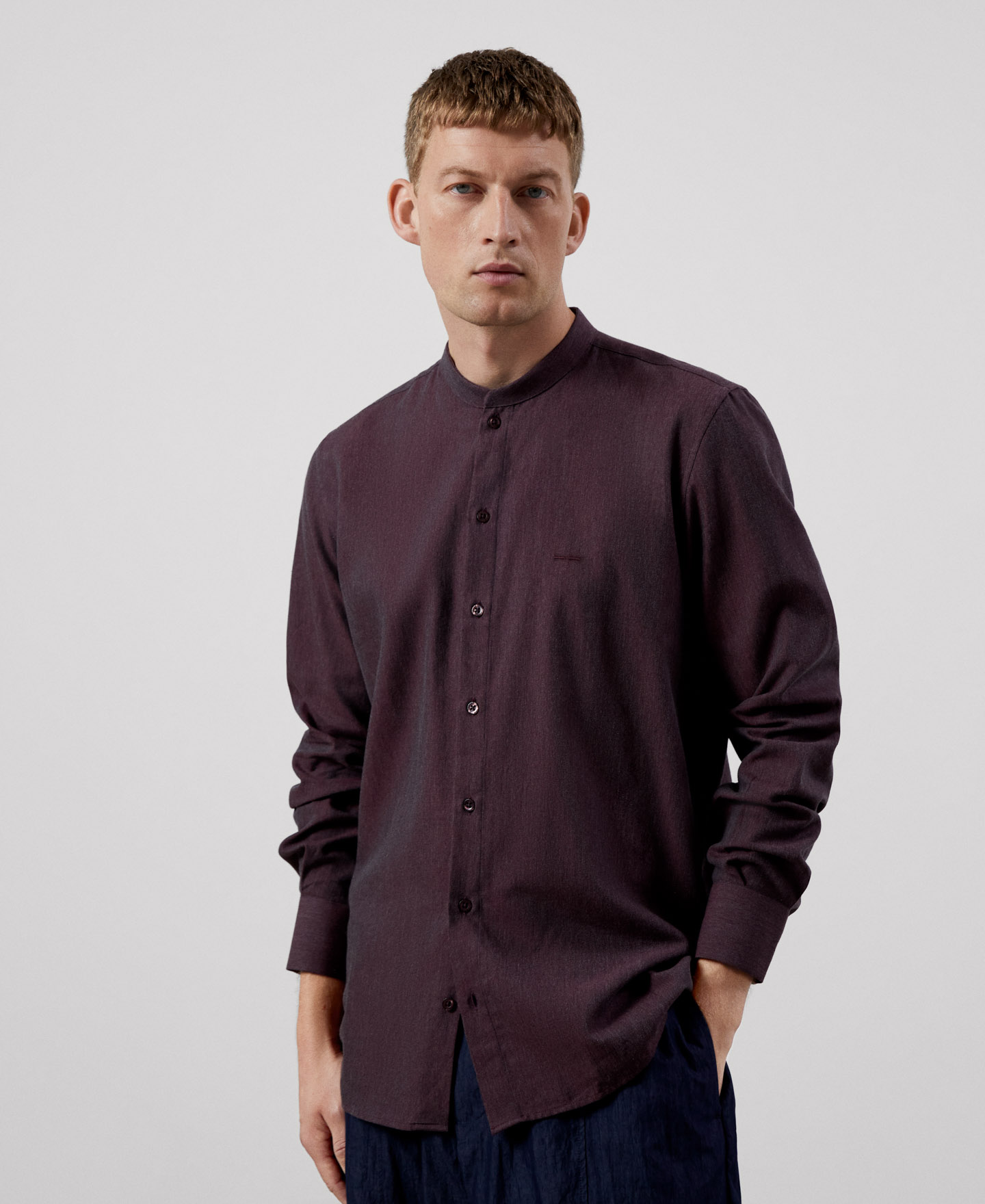 Mandarin collar cotton shirt image number 0