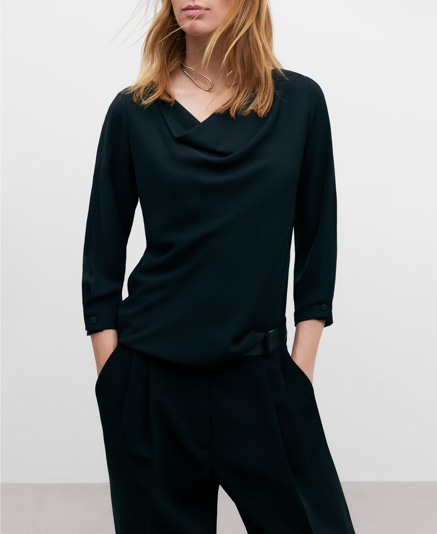 Draped collar blouse for women image number 0