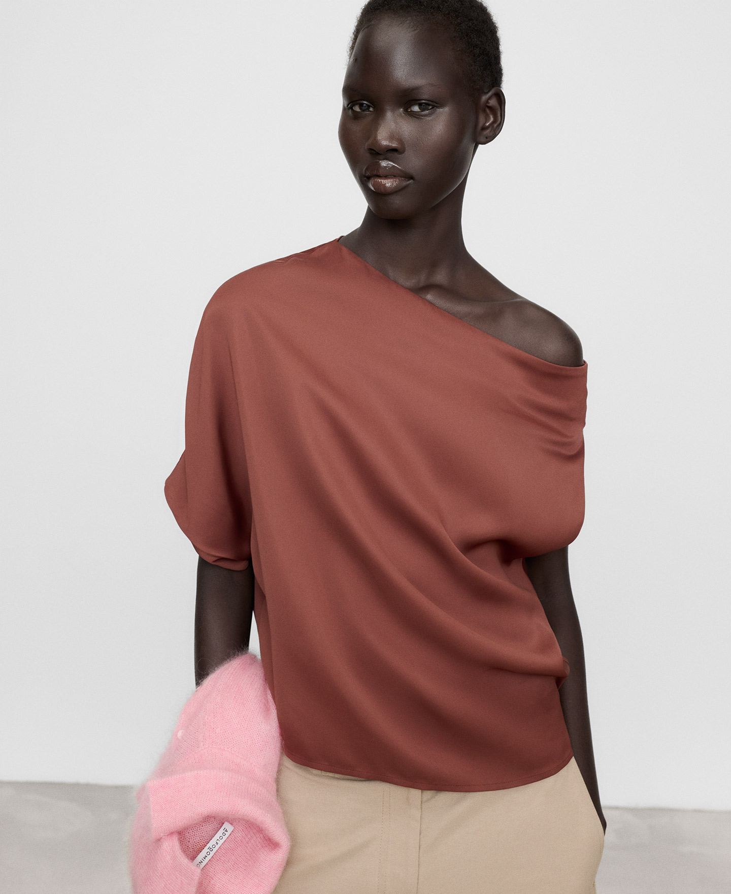 Boat neckline asymmetric top image number 0