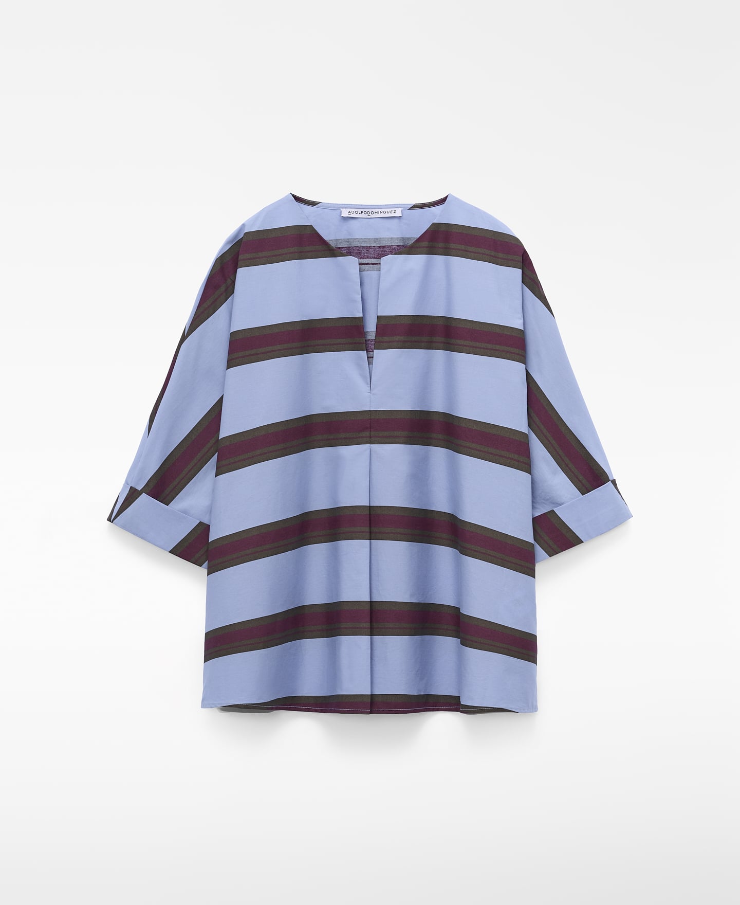 Cotton V-neckline striped blouse image number 0