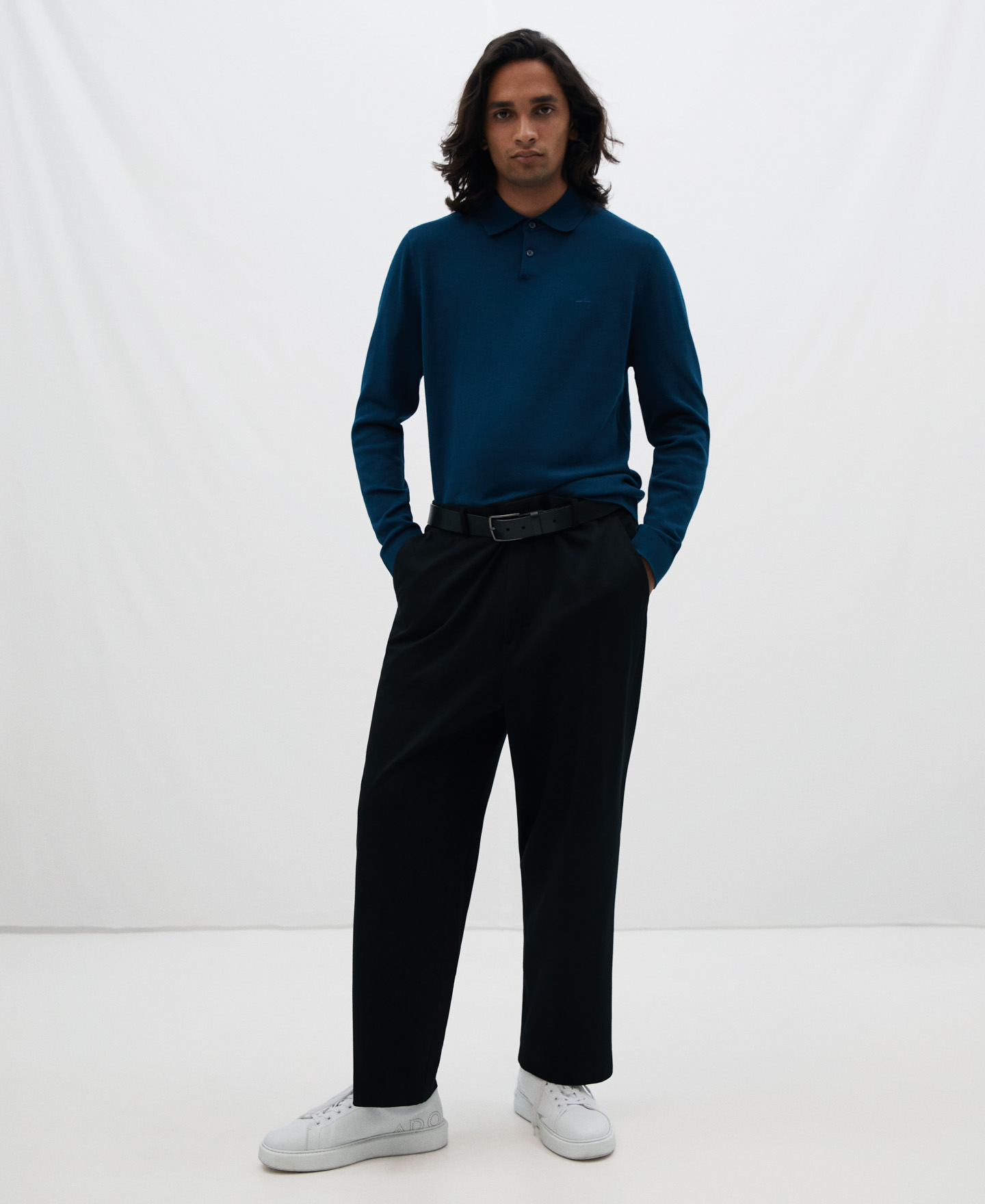 Long sleeve cotton polo shirt image number 1
