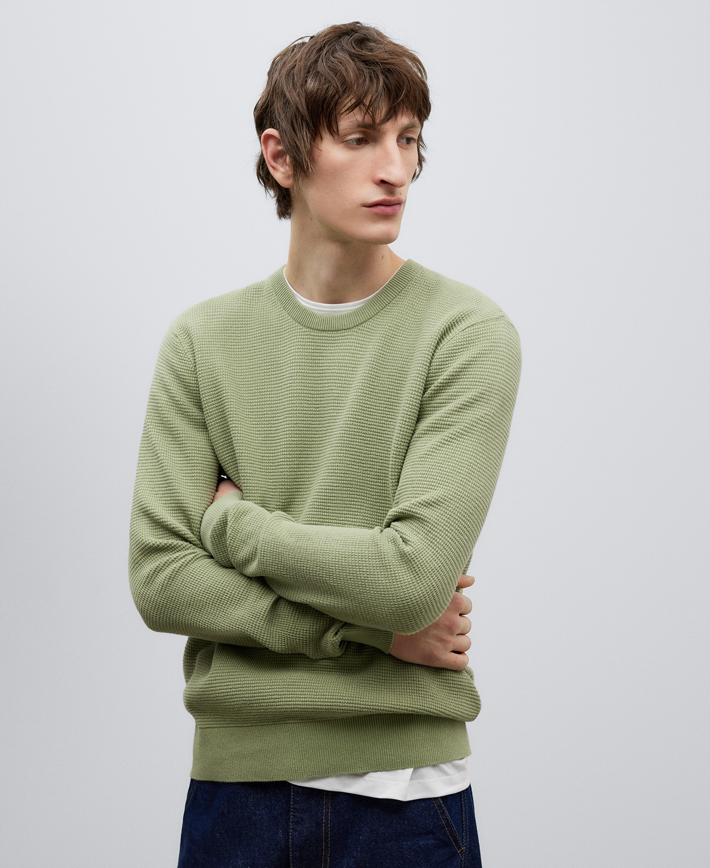 Green cotton structured sweater man image number 0