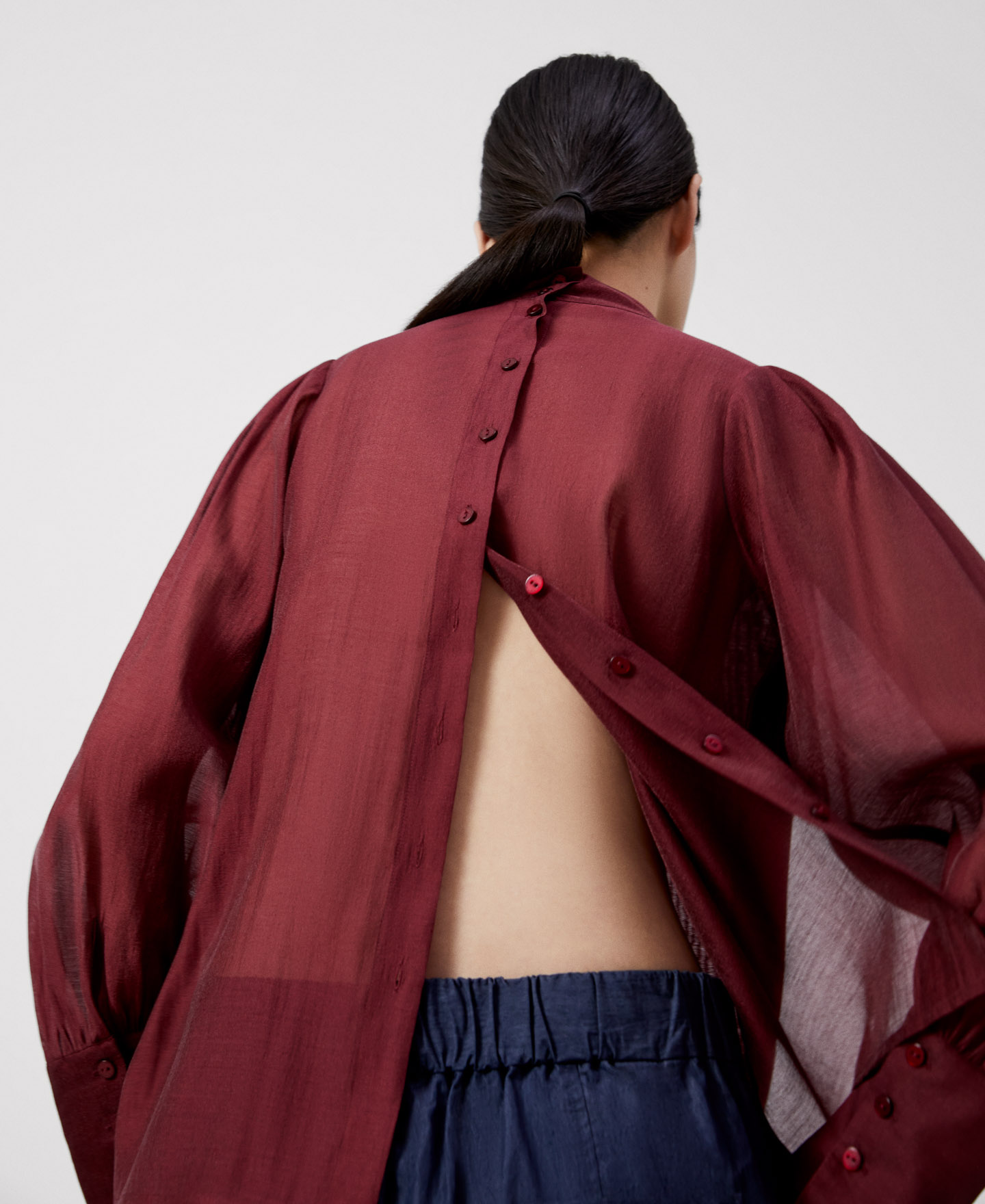 Mandarin collar lyocell shirt image number 3