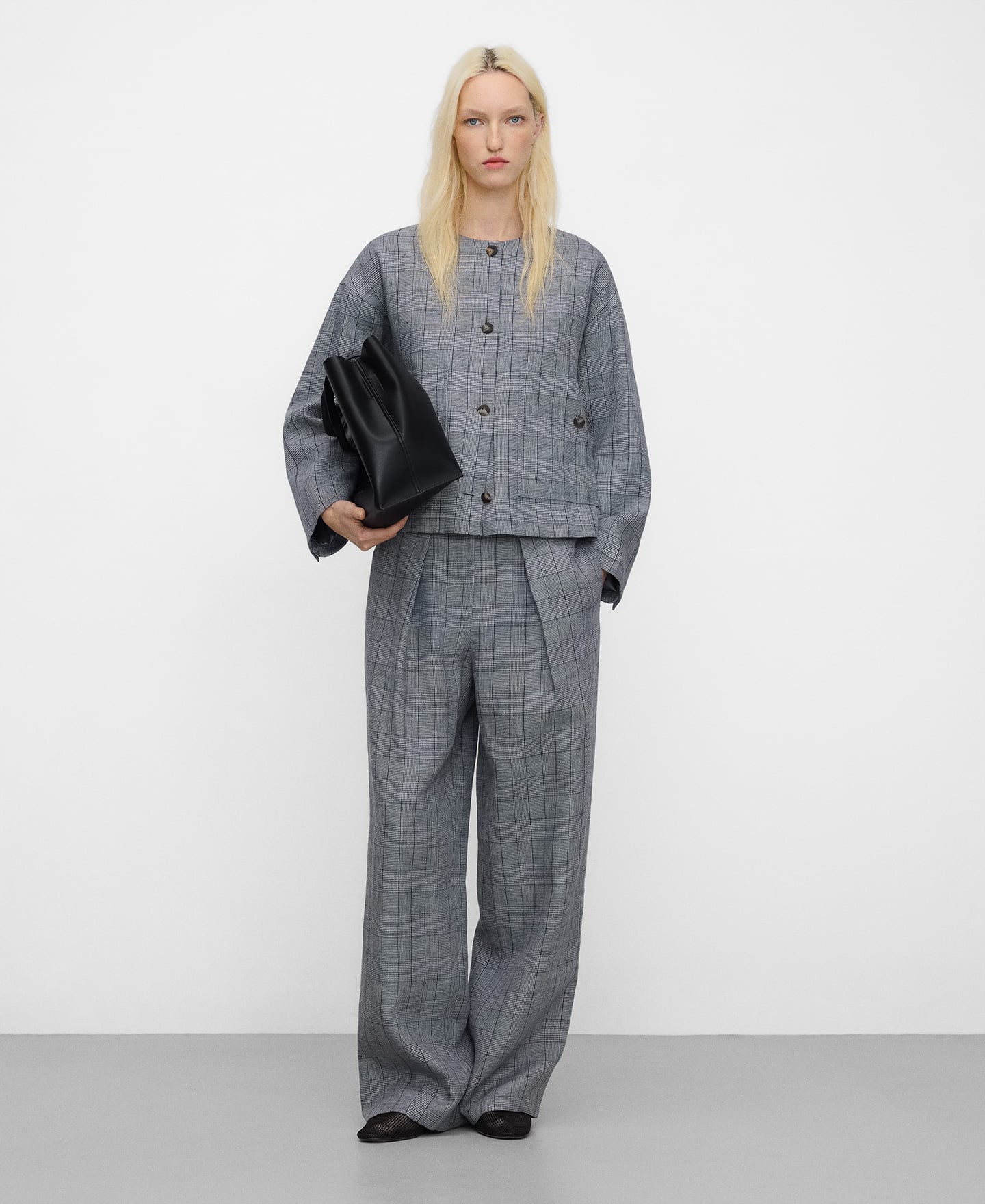 Linen checkered straight jacket image number 1