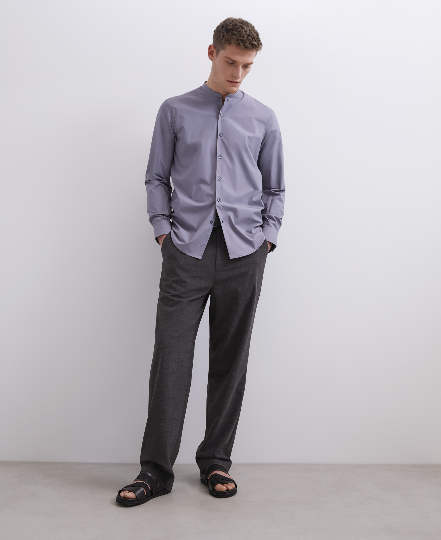 Mandorin collar shirt in cotton image number 0