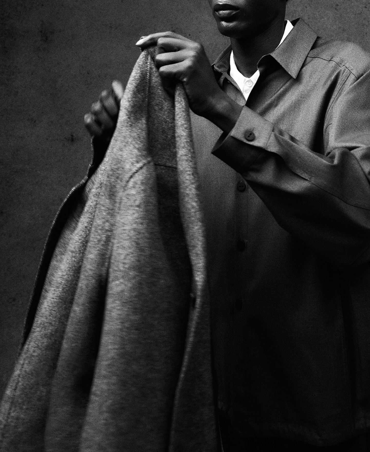 Melange grey overshirt man image number 4