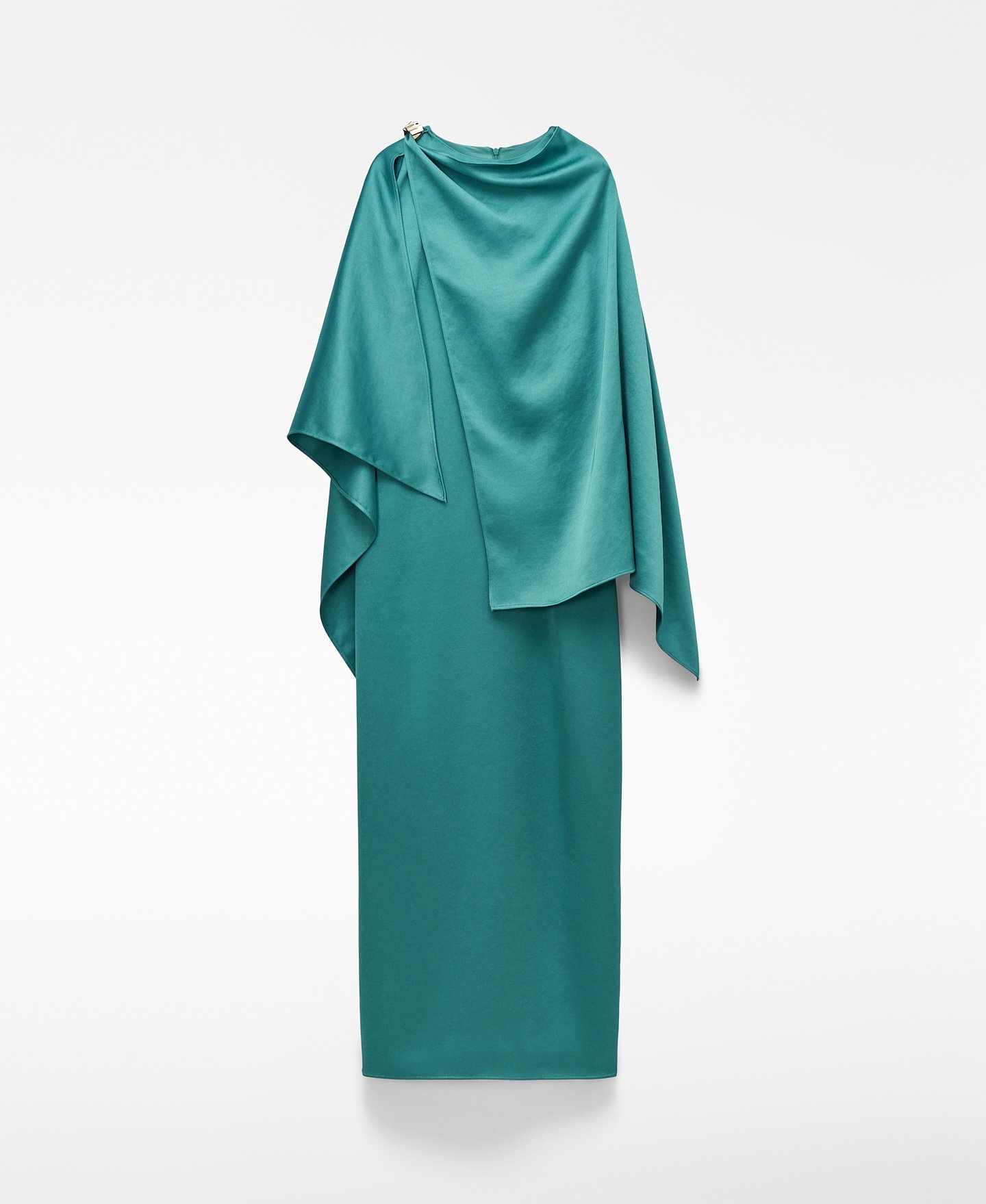 Vestido largo satinado con chal image number 4