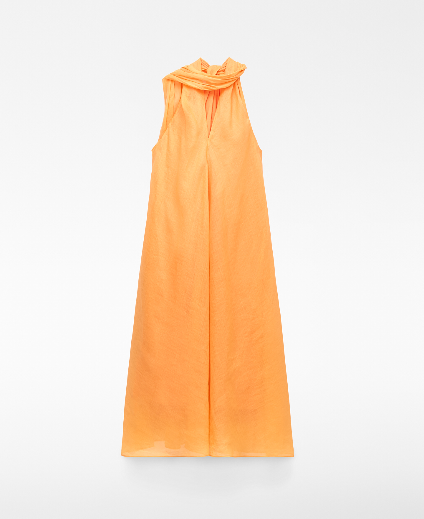 Scarf-collar ramie long dress image number 4