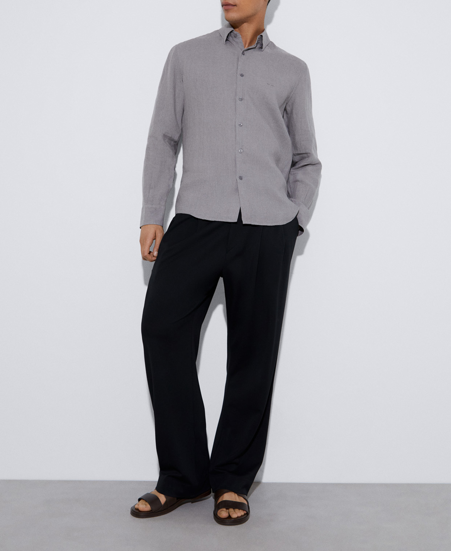100% linen lapel collar shirt image number 1