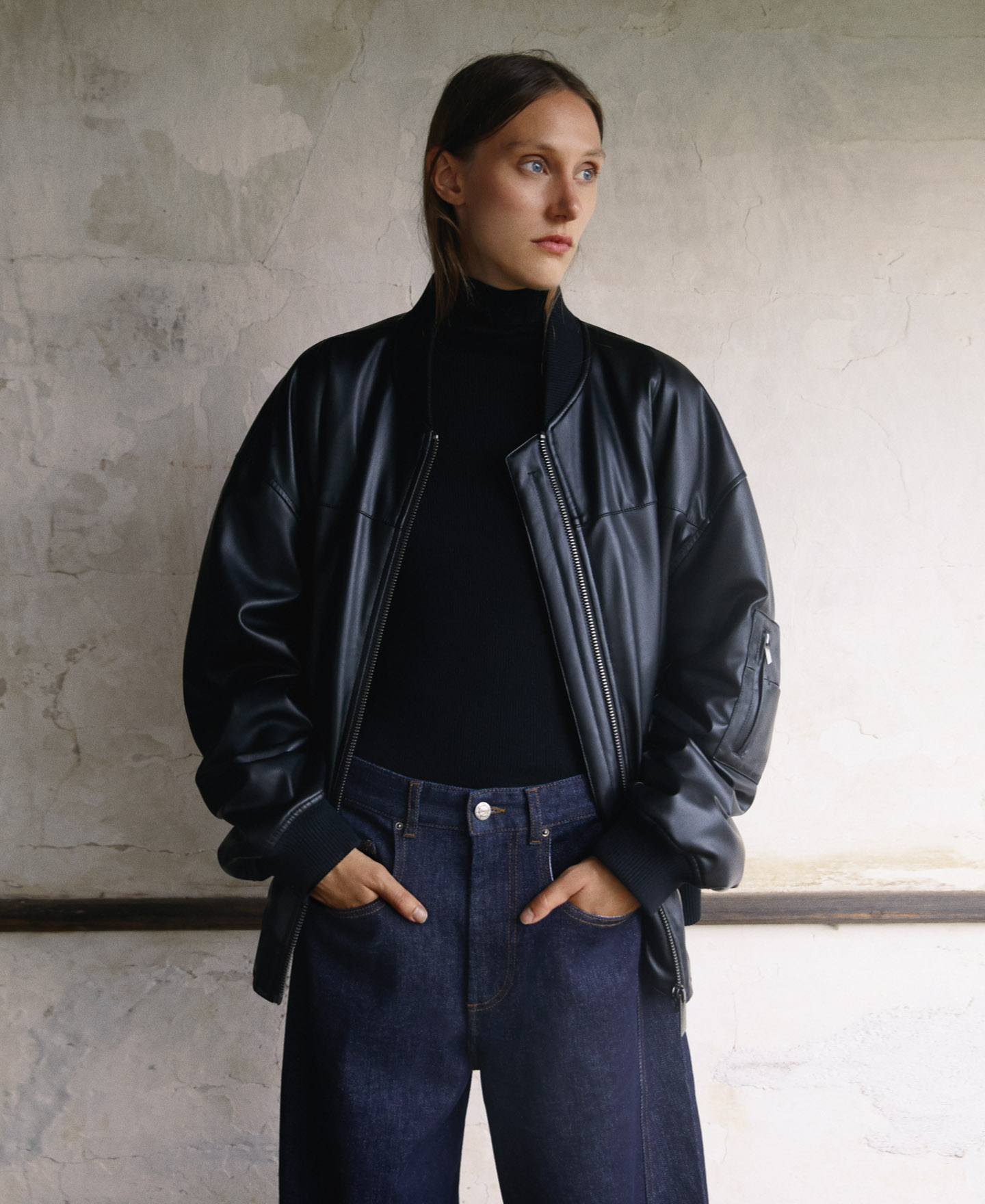 Leather texture oversize bomber image number 0