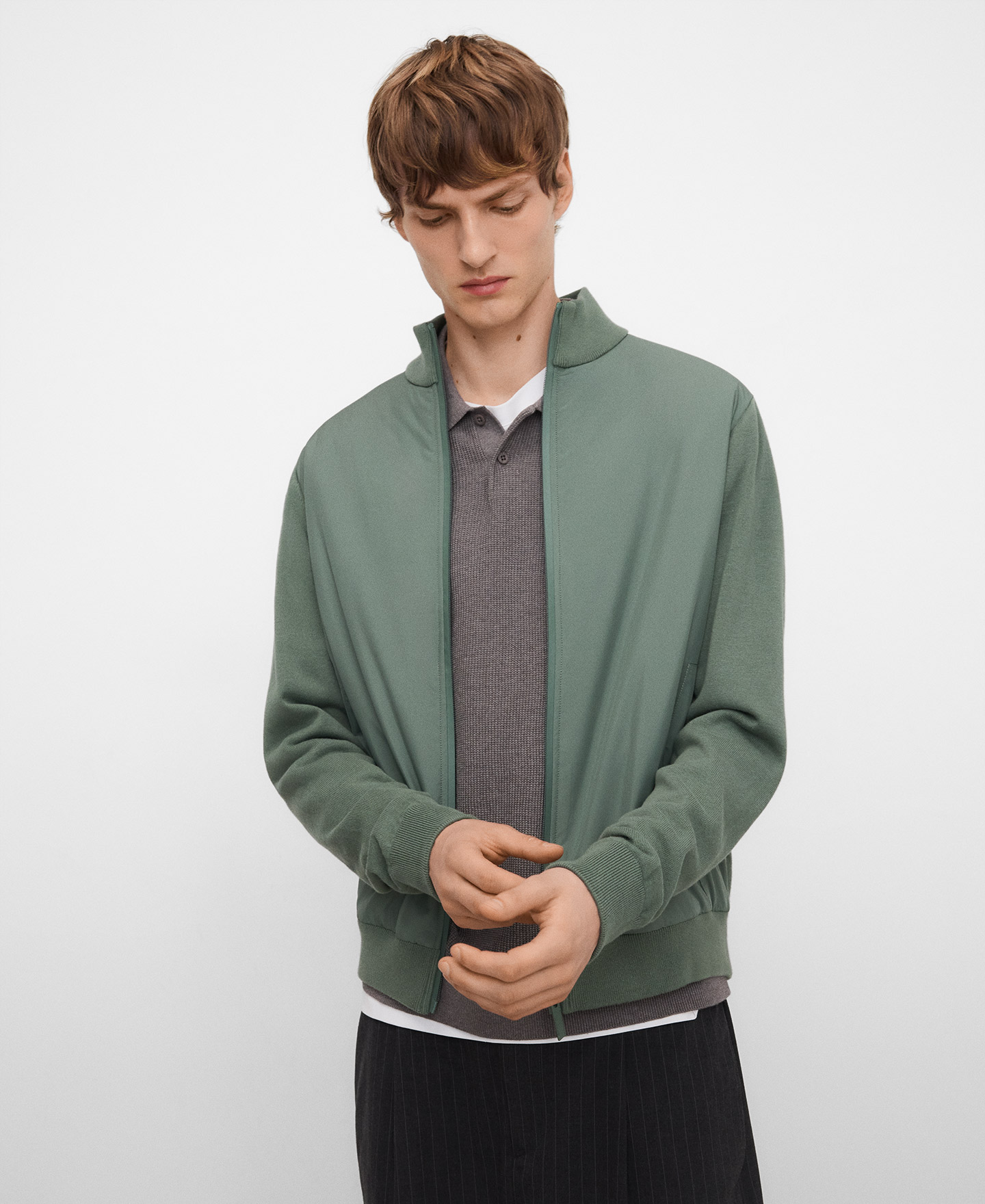 Nylon and knit cardigan image number 0