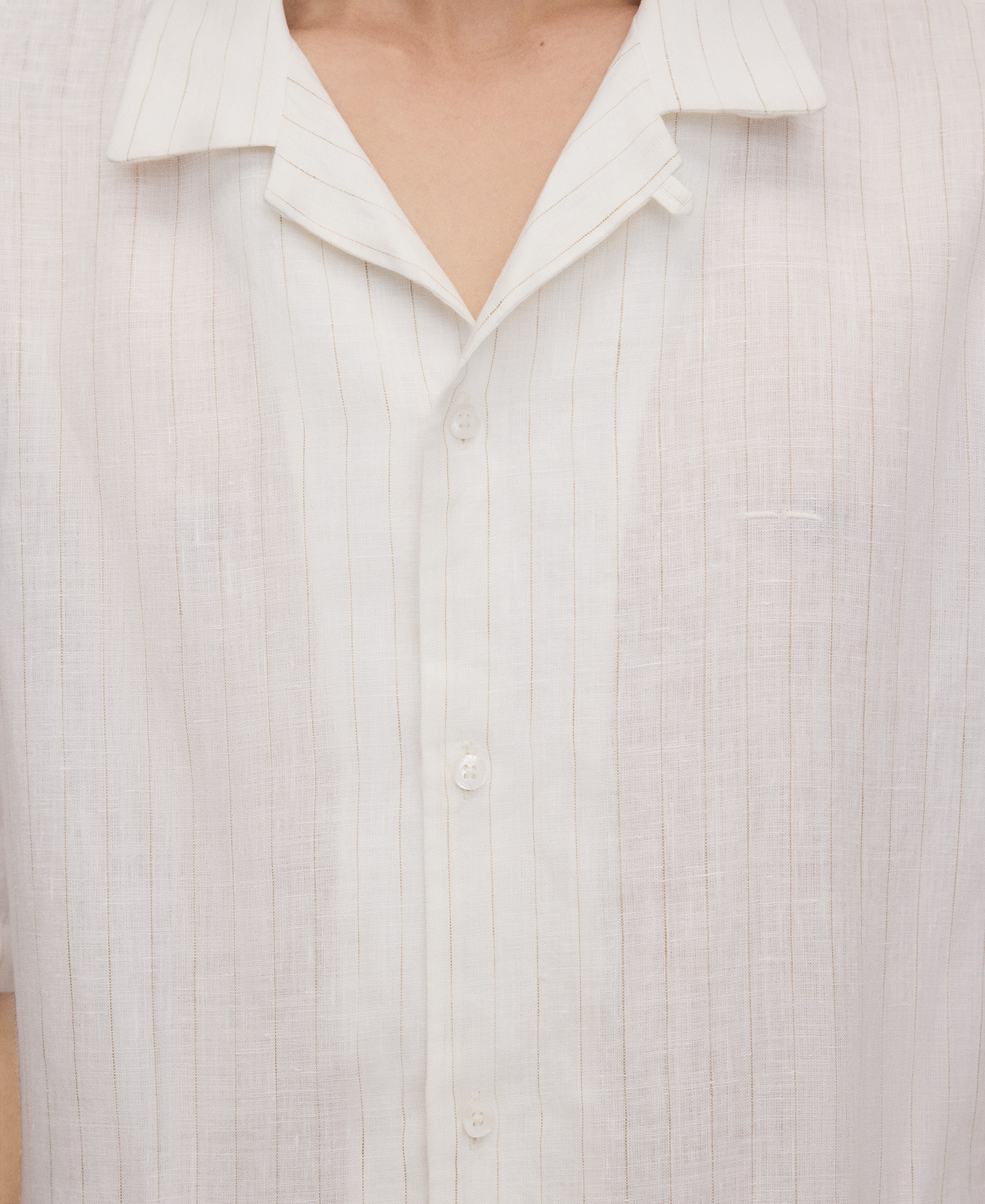 Chemise &agrave; col bowling ray&eacute;e en lin europ&eacute;en image number 3