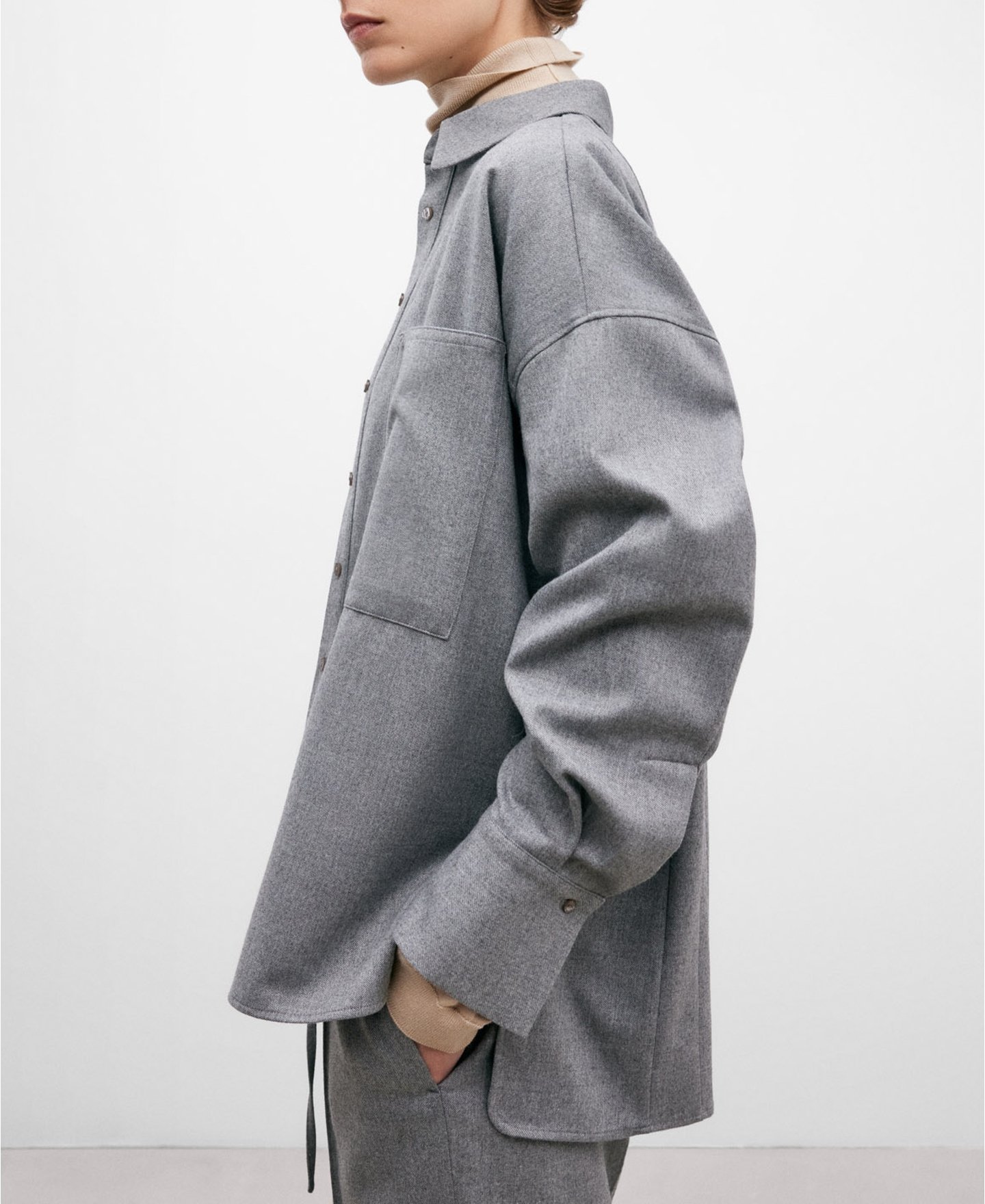 Grey patch pocket shirt for women image number 0