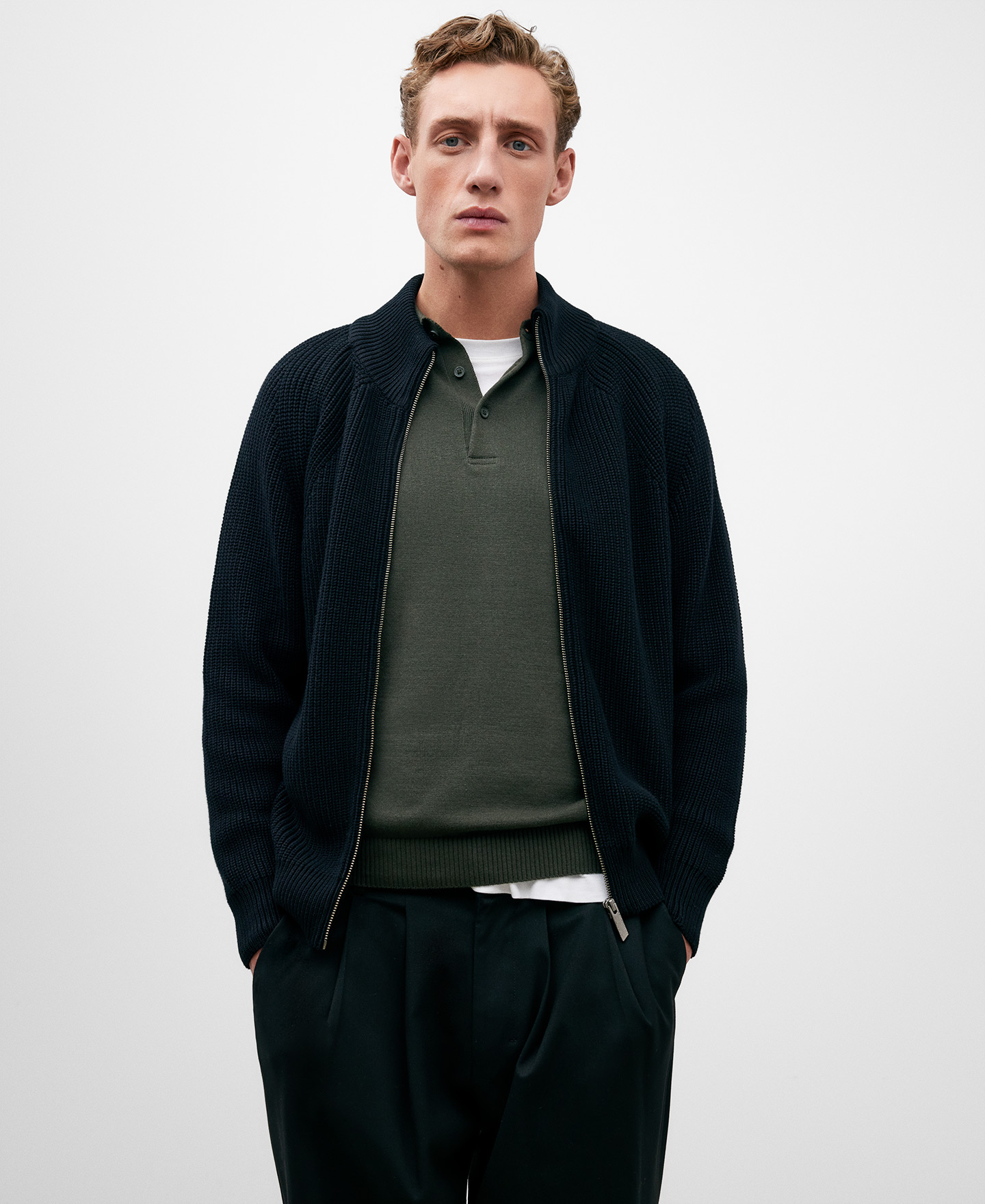 Black cotton cardigan for men image number 0