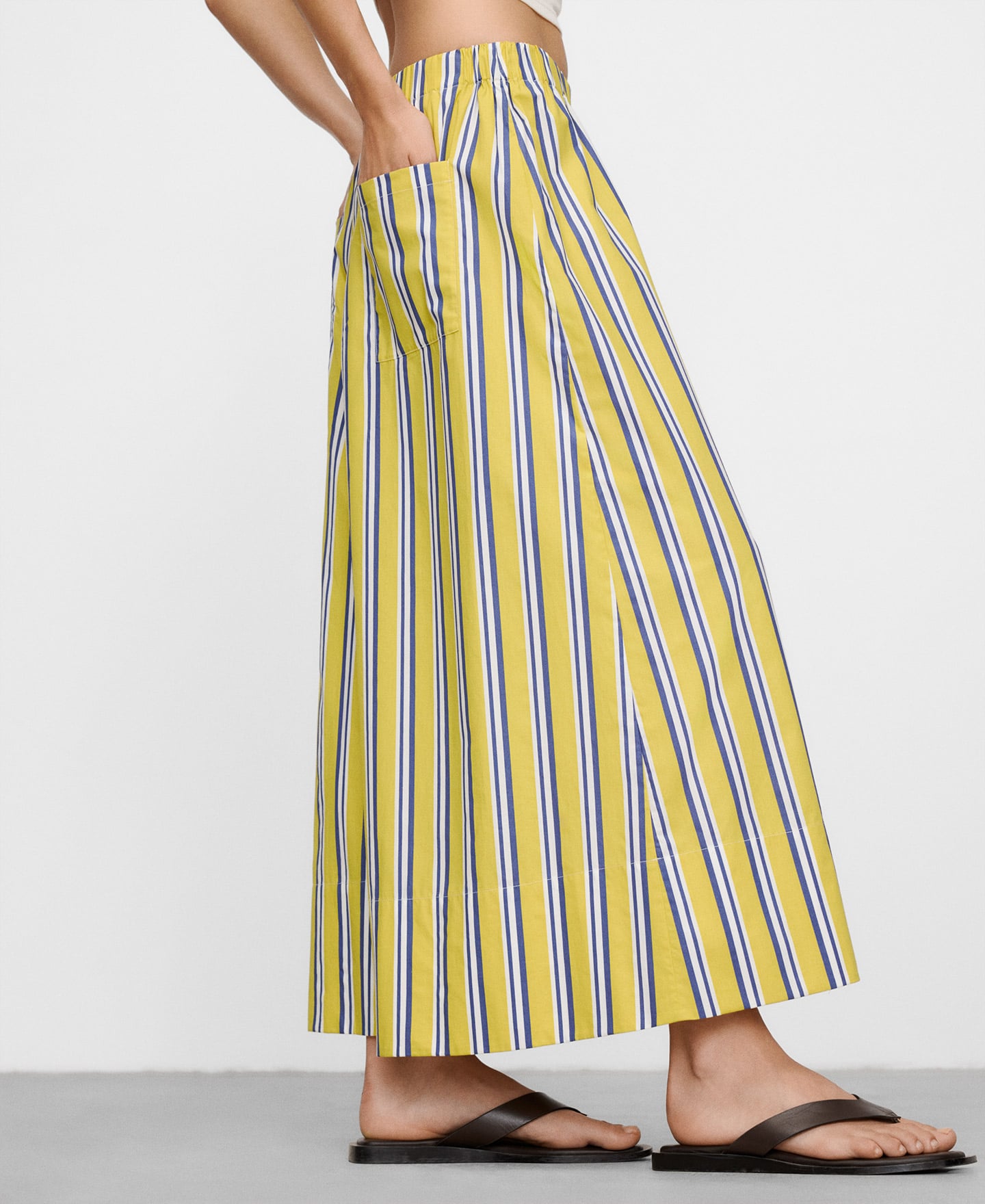 Cotton wide-leg striped trousers image number 3