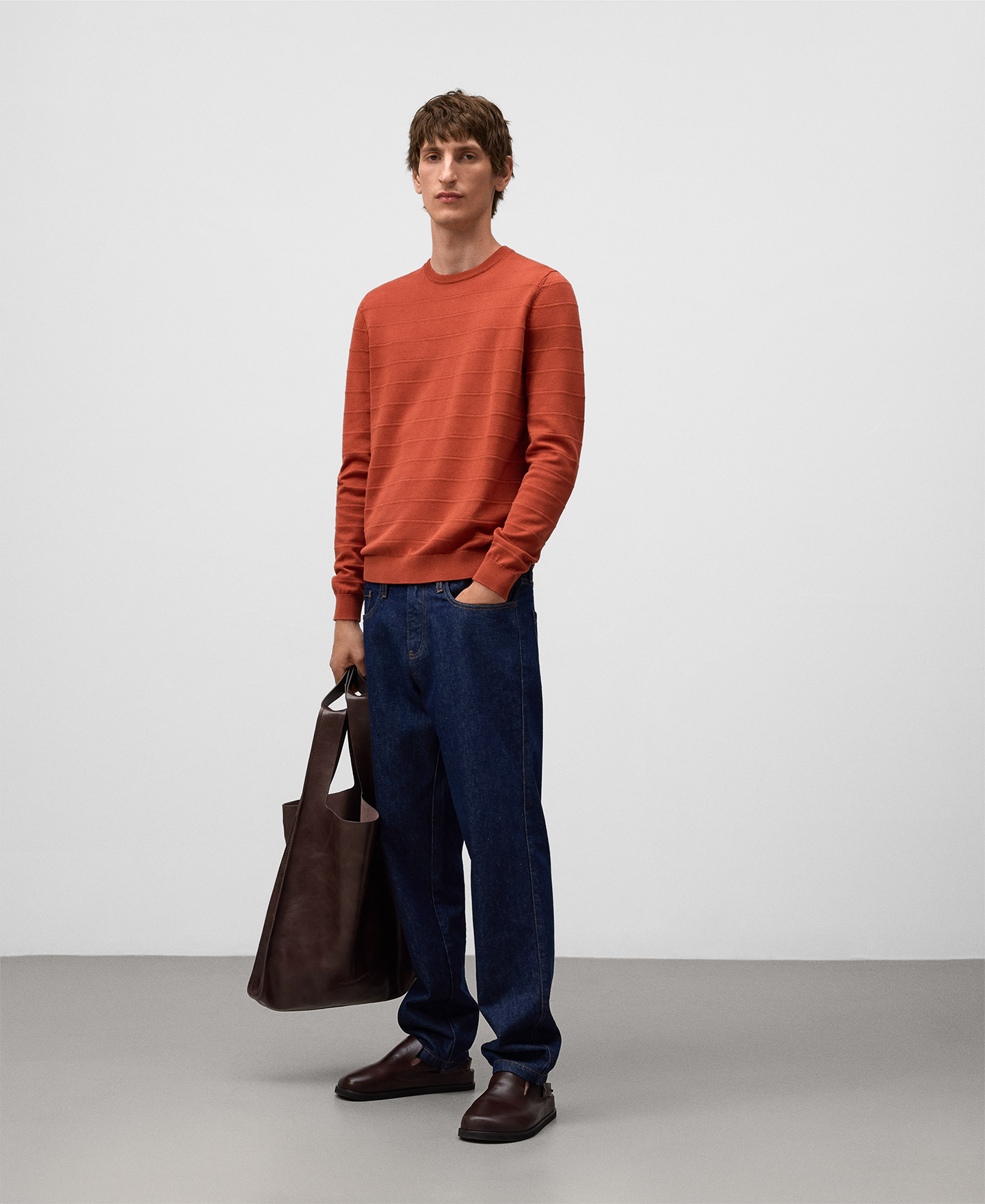 Striped structured knit sweater man image number 1