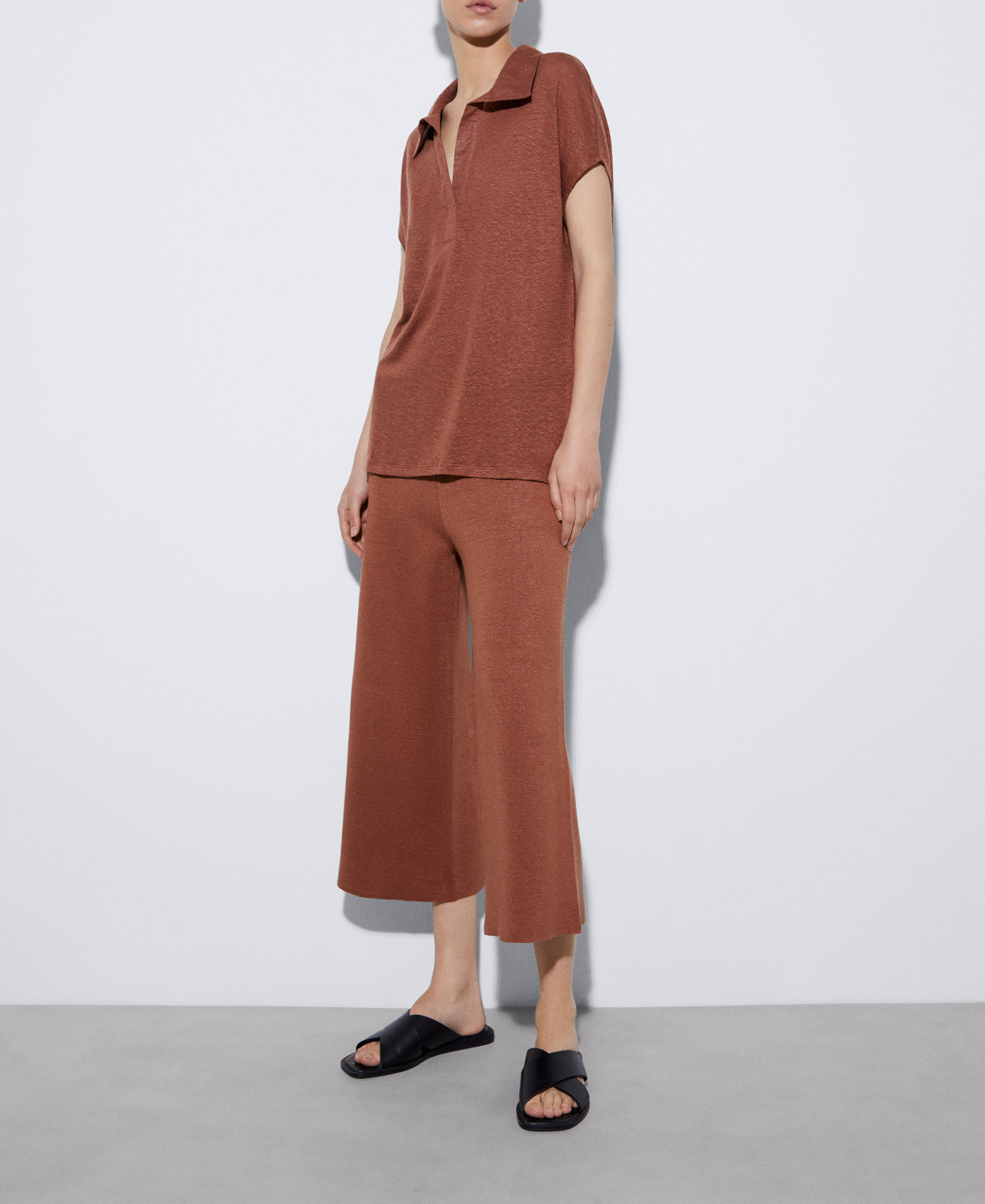 Linen polo shirt with placket image number 1